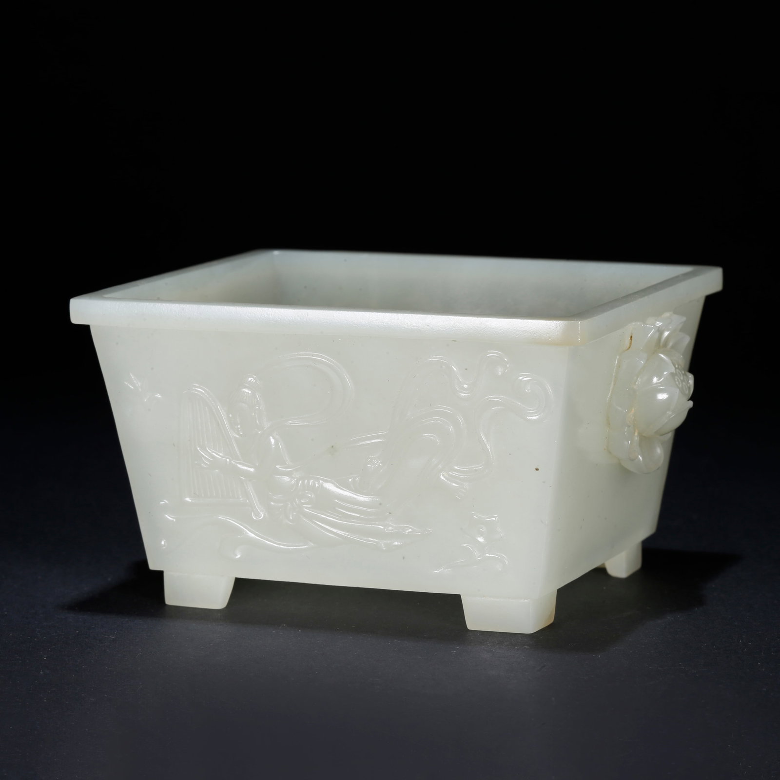 A HETIAN JADE CARVED FLYING APSARAS PATTERN DOUBLE-EARED CENSER (1 of 10)