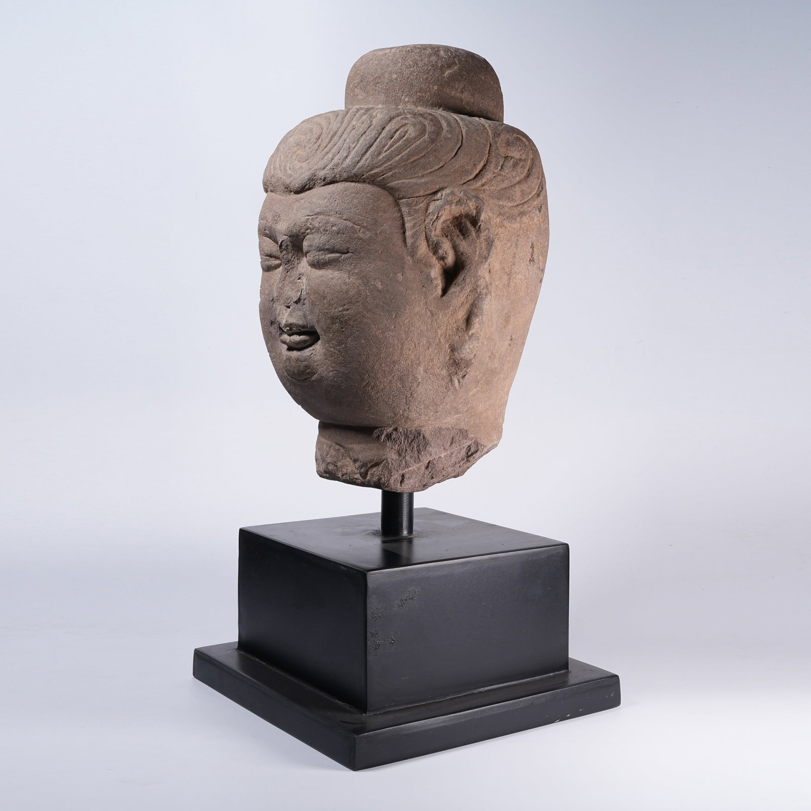 A BLUESTONE BUDDHA HEAD - 6