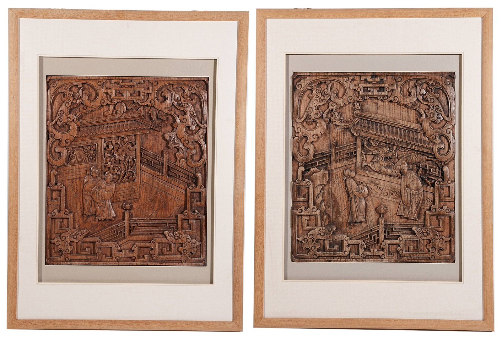 A SET OF HUANGHUALI HANGING SCREENS WITH COURTYARD FIGURE STORY PATTERN (1 of 11)