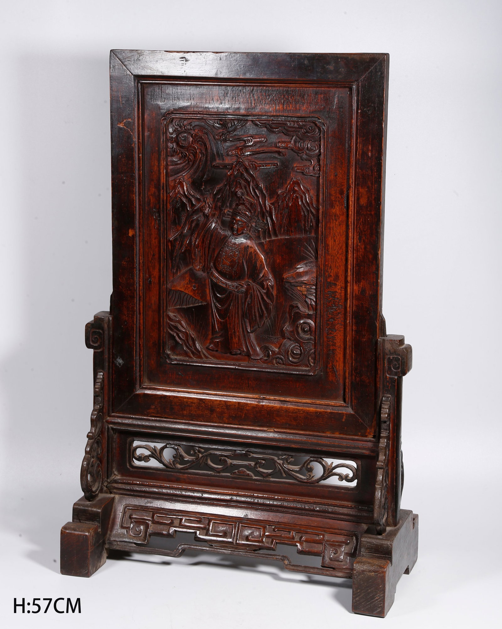 A HUANGHUALI WOOD CARVED FIGURAL STORY PATTERN SCREEN (1 of 9)