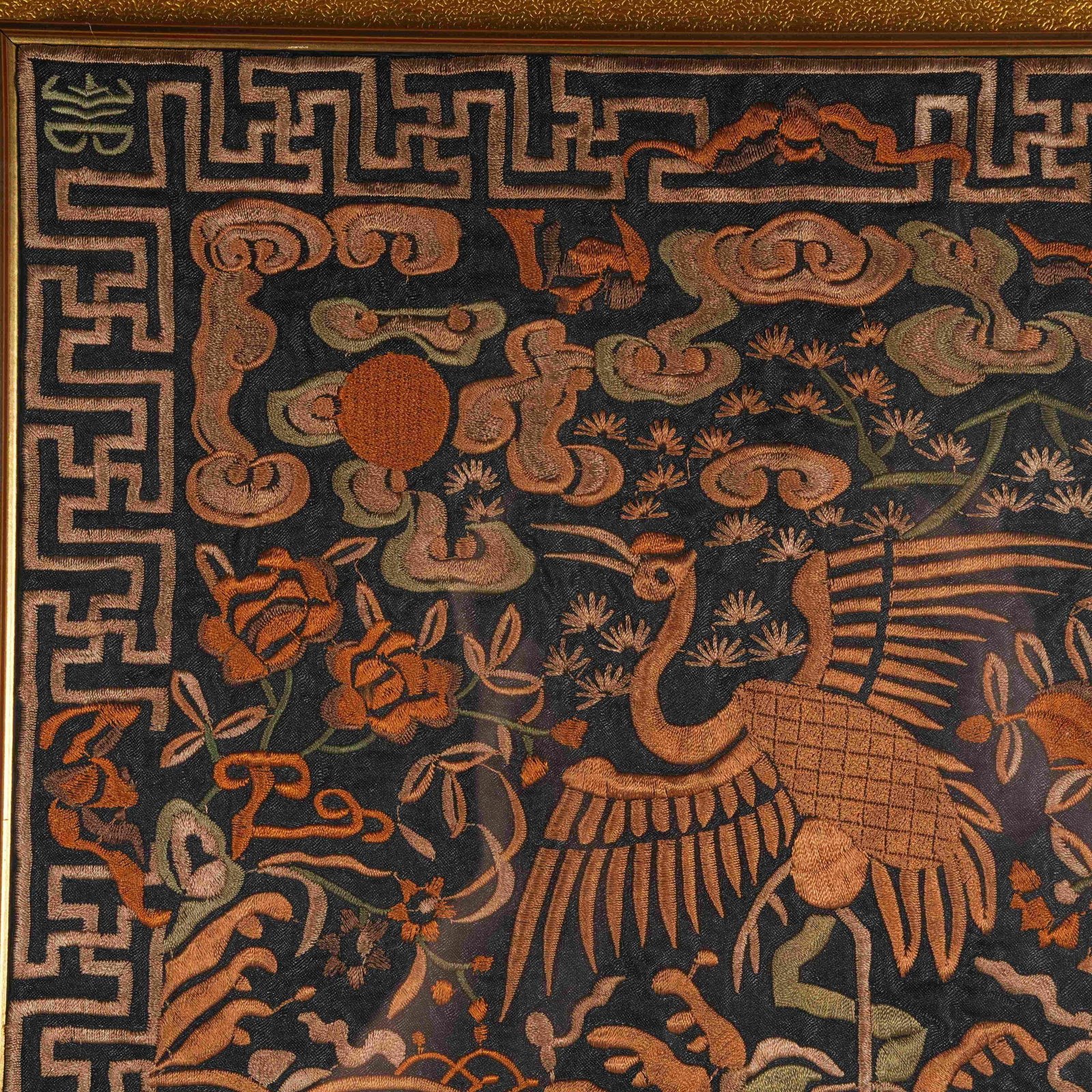 A MANDARIN SQUARE PATCH WITH AUSPICIOUS CLOUD AND CRANE PATTERN - 2