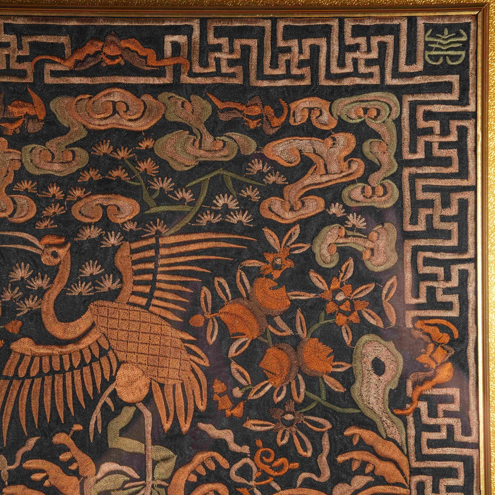 A MANDARIN SQUARE PATCH WITH AUSPICIOUS CLOUD AND CRANE PATTERN - 3