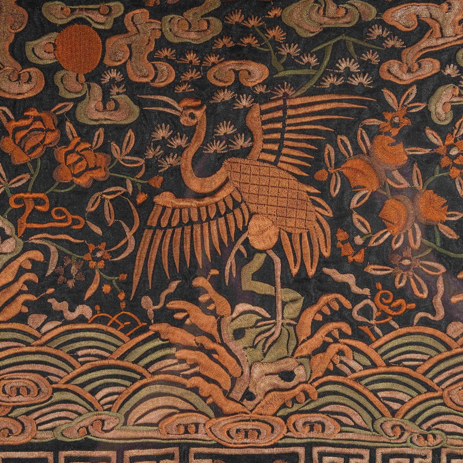 A MANDARIN SQUARE PATCH WITH AUSPICIOUS CLOUD AND CRANE PATTERN - 4
