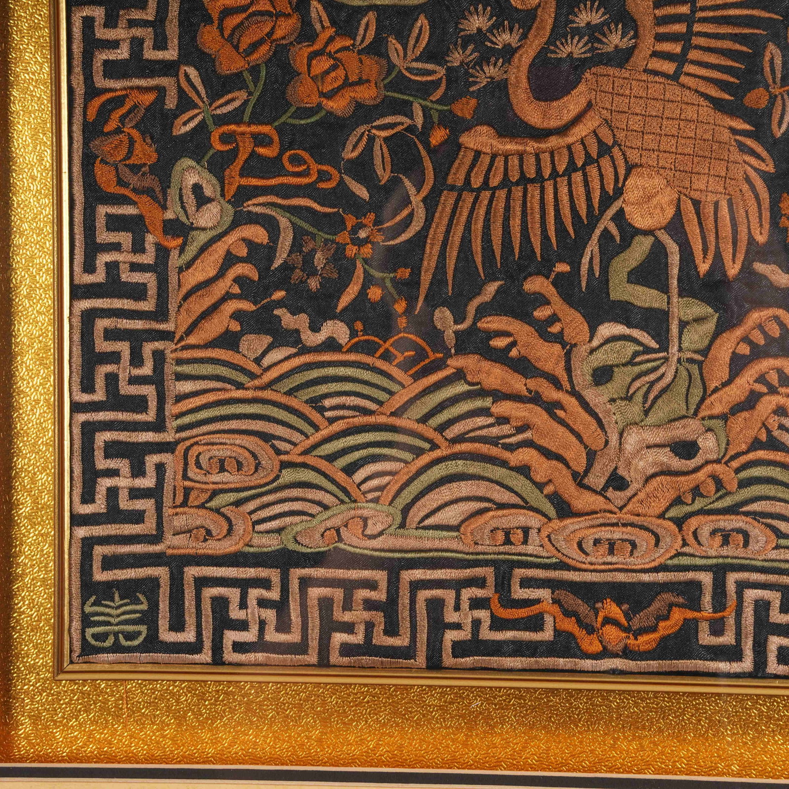 A MANDARIN SQUARE PATCH WITH AUSPICIOUS CLOUD AND CRANE PATTERN - 5