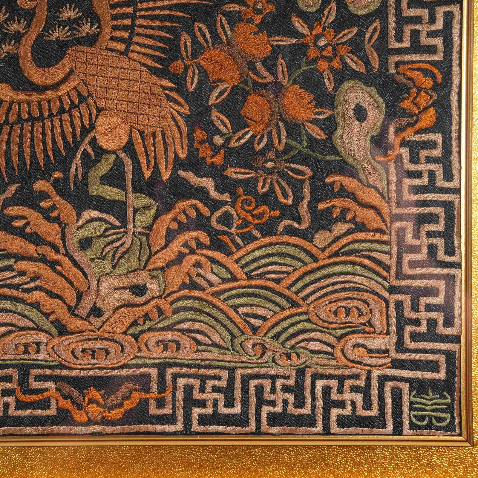 A MANDARIN SQUARE PATCH WITH AUSPICIOUS CLOUD AND CRANE PATTERN - 6