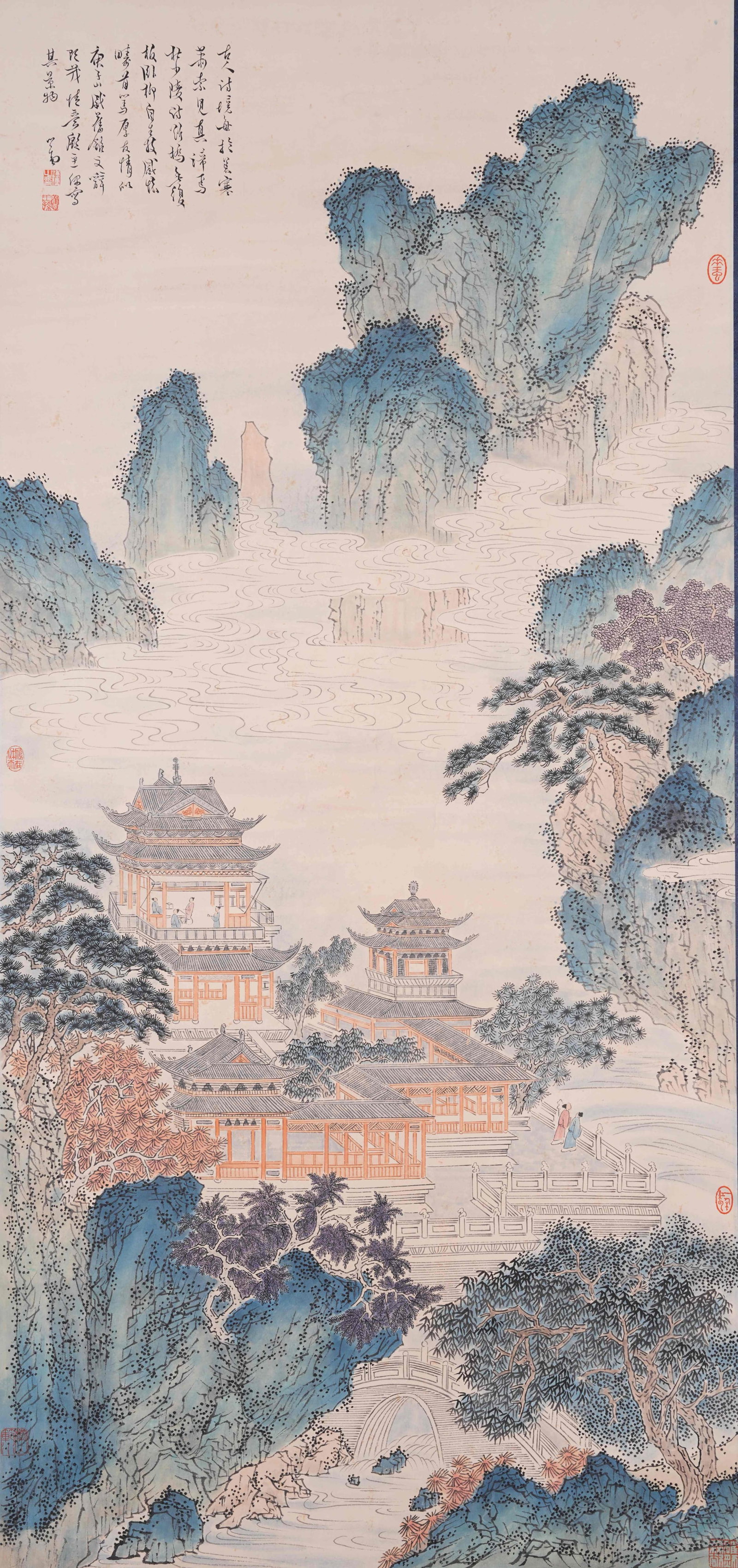A IMMORTAL MOUNTAIN CLOUD PAVILION PAINTING ON PAPER BY PU RU.溥儒 (1 of 16)