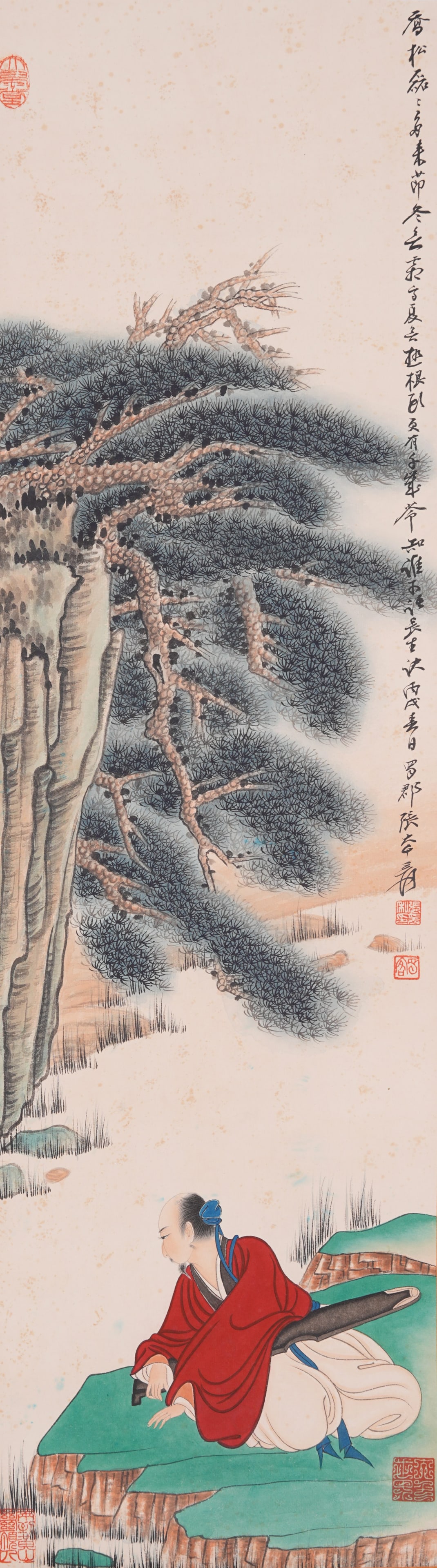 A SCHOLAR PAINTING ON PAPER BY ZHANG DAQIAN.張大千: Scholar Painting on Paper by Zhang Daqian.張大千