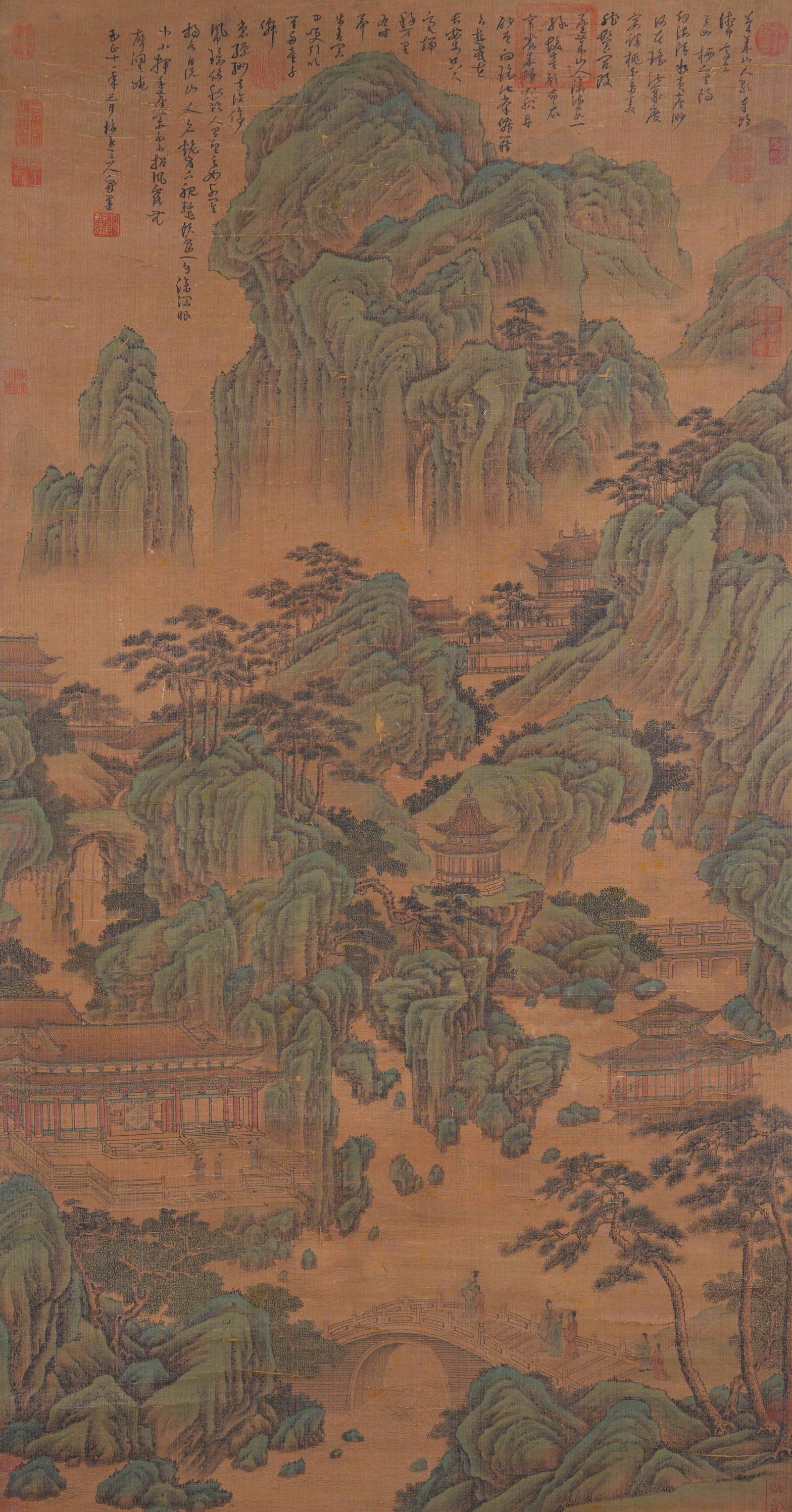 A LANDSCAPE PAINTING ON SILK BY WU ZHEN.吳鎮: Landscape Painting on Silk by Wu Zhen.吳鎮