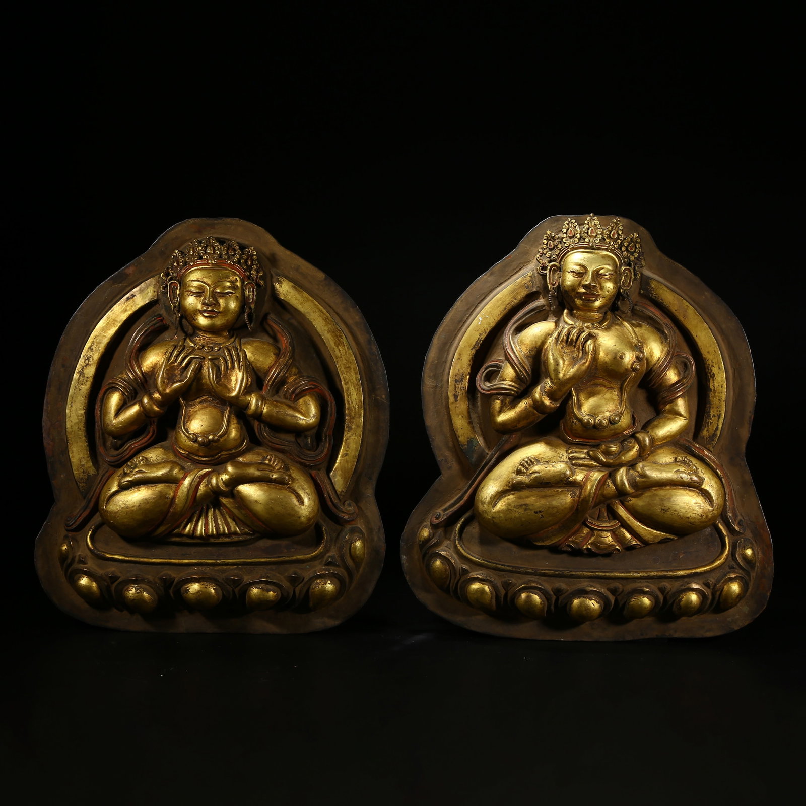 A SET OF GILDED BRONZE STATUES OF HAMMER-WIELDING BODHISATTVAS: A set of gilded bronze statues of Hammer-Wielding Bodhisattvas