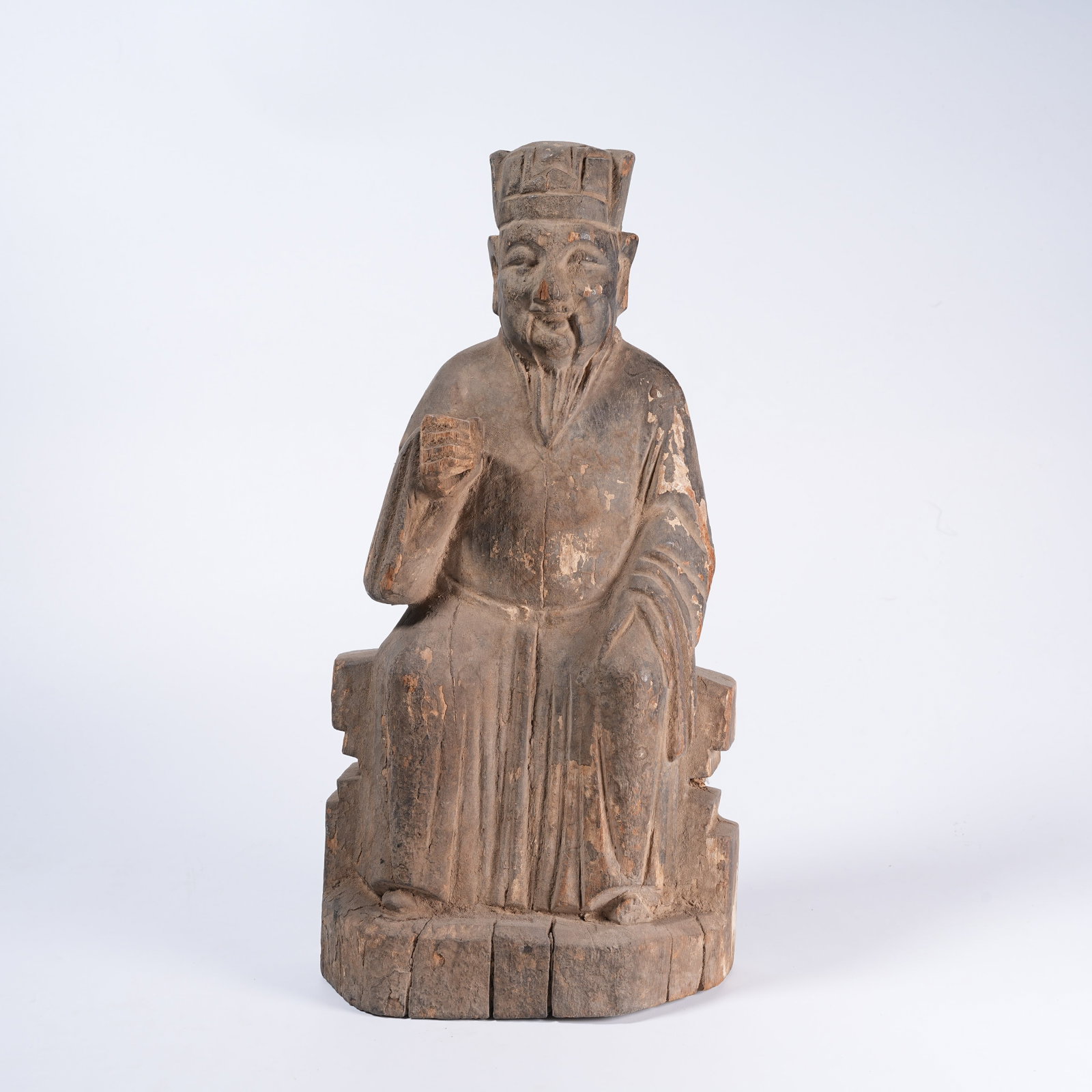 A PAINTED WOOD GOD OF EARTH STATUE: Painted Wood God of Earth Statue