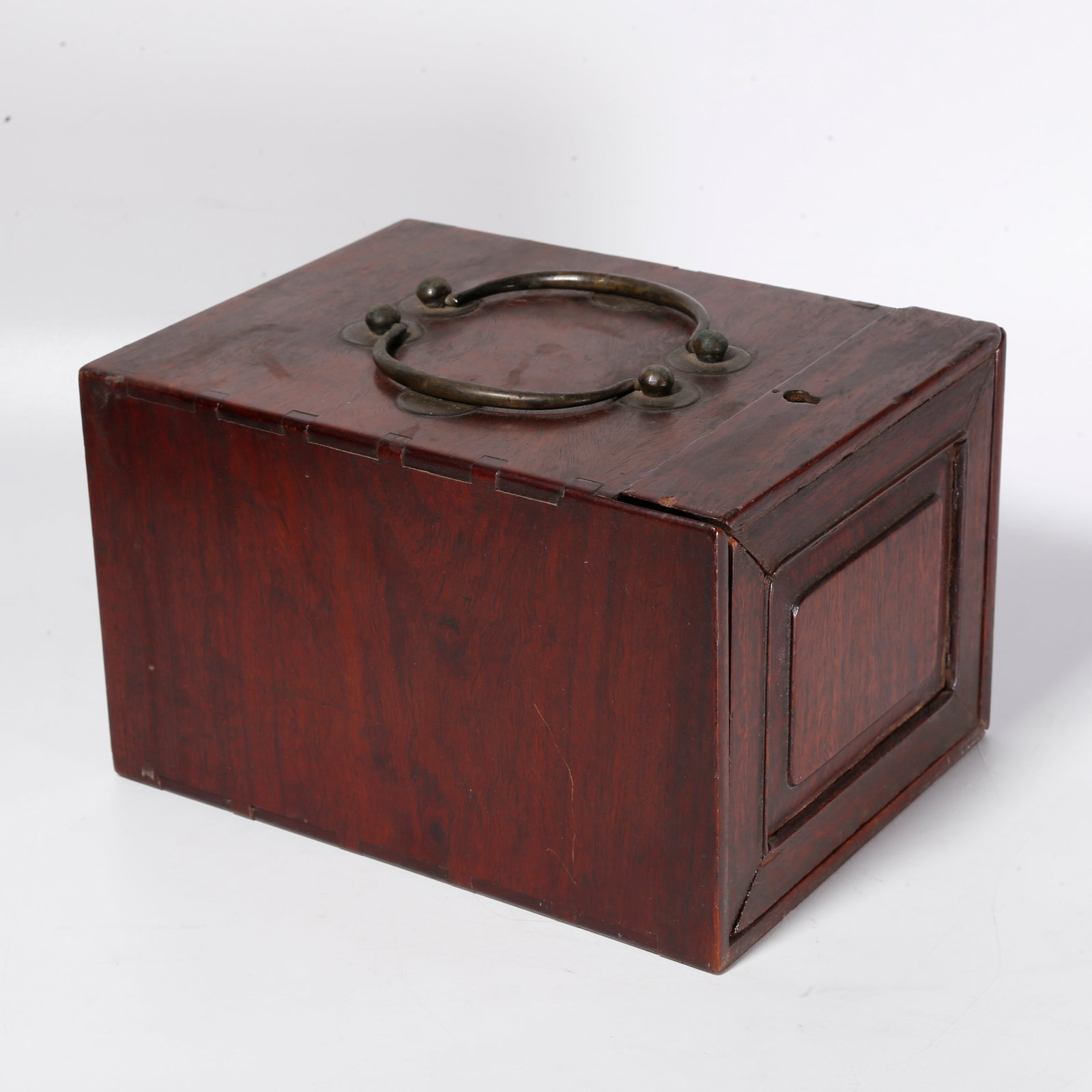 A RED SANDALWOOD CARVED COVERED BOX: Red Sandalwood Carved Covered Box