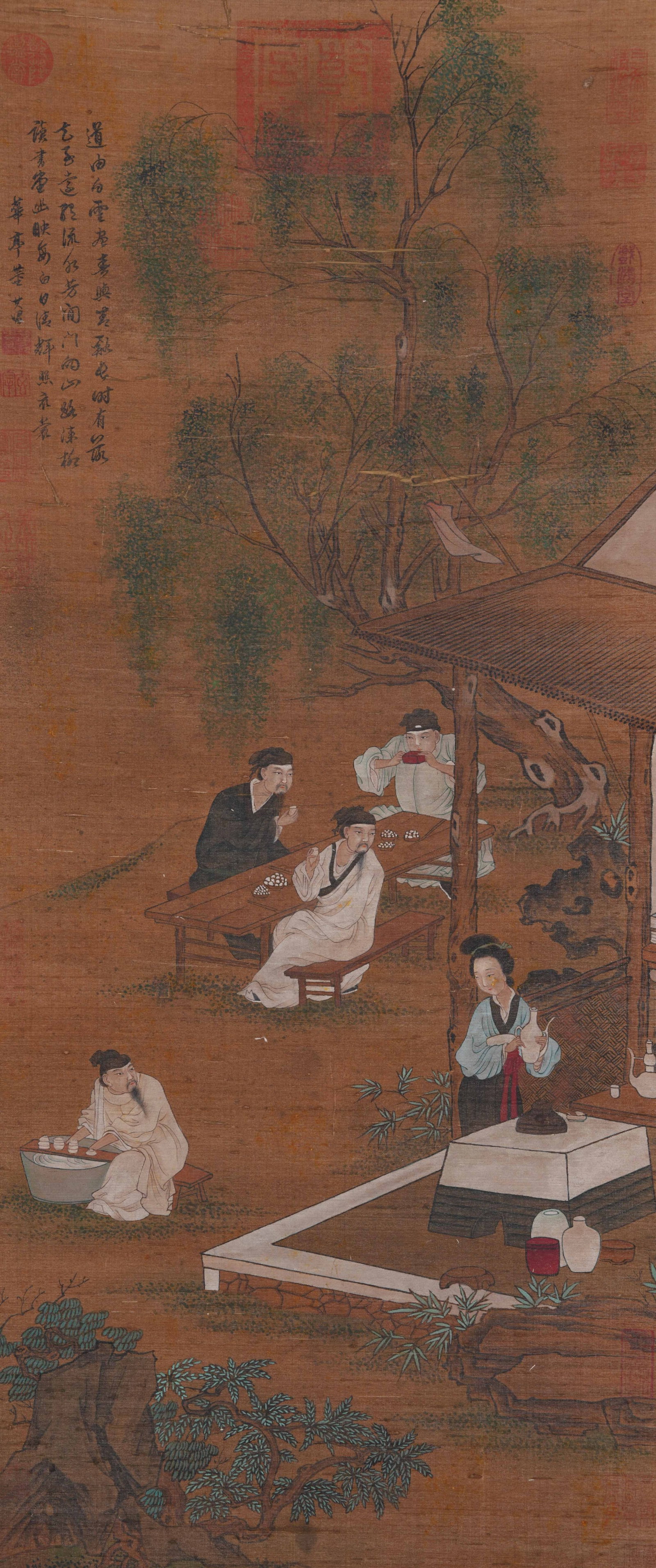 A FIGURE PAINTING ON SILK BY DONG QICHANG.董其昌: Figure Painting on Silk by Dong Qichang.董其昌