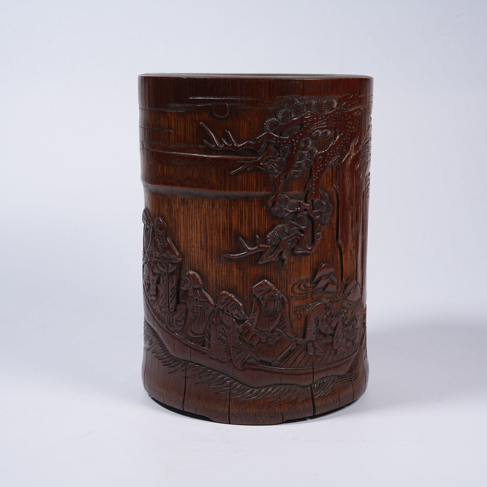 A BAMBOO ROOT CARVED BRUSH POT WITH ODE TO THE RED CLIFF PATTERN (1 of 9)