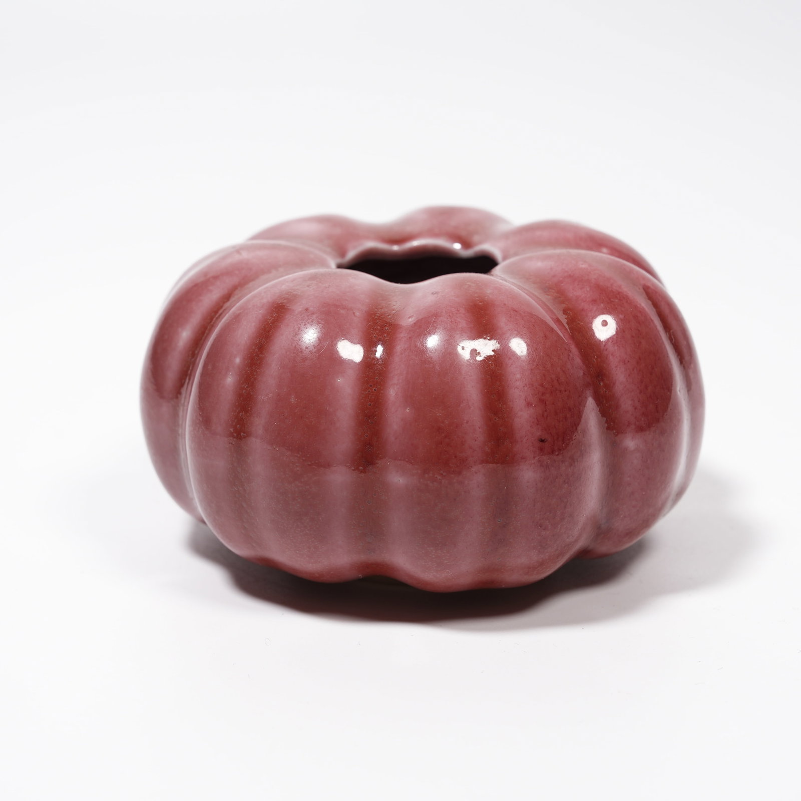 A KIDNEY-BEAN RED GLAZE MELON-RIDGED WATER VESSEL (1 of 8)