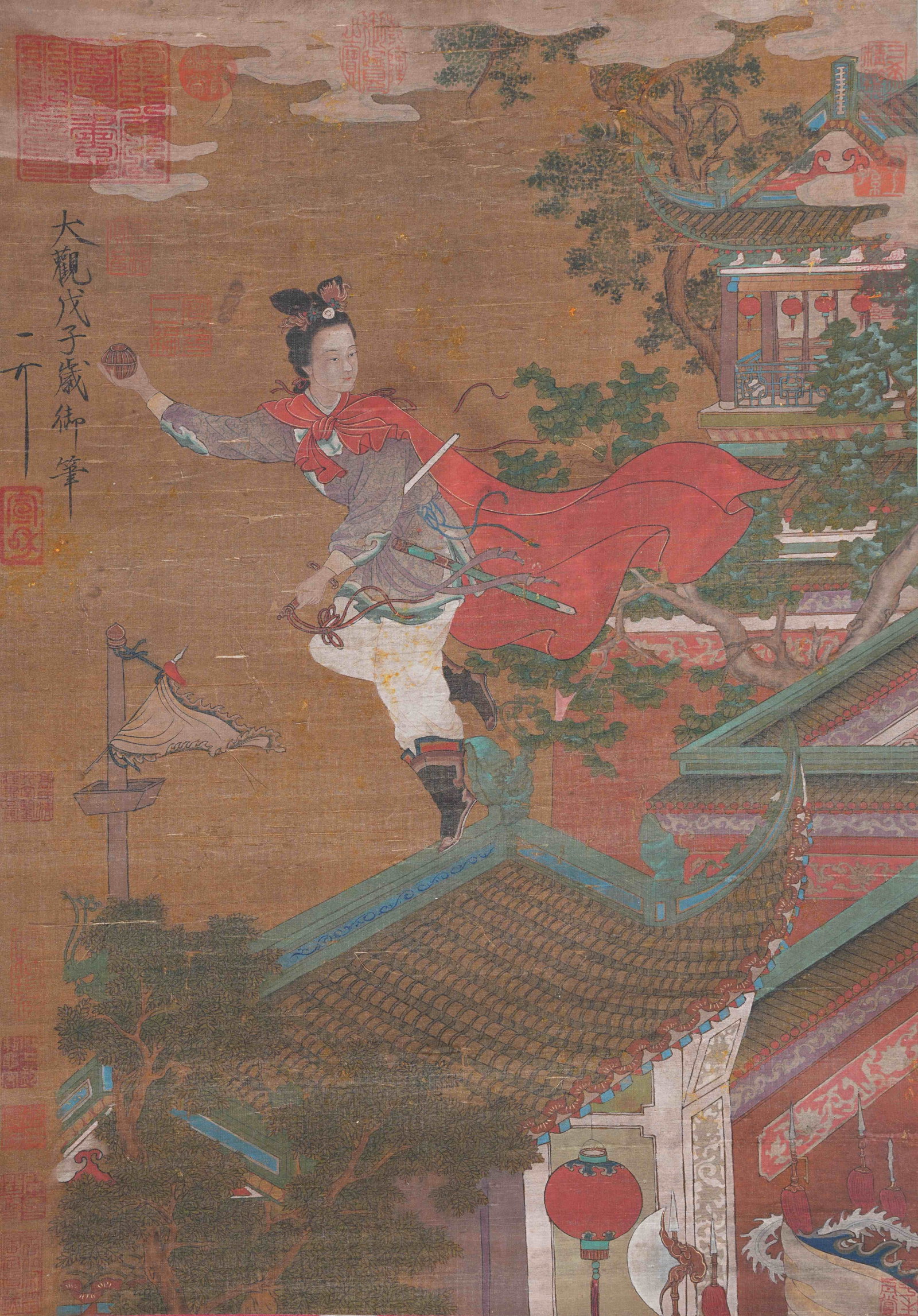 A FIGURE PAINTING ON SILK BY EMPEROR HUIZONG OF SONG.宋徽宗: Figure Painting on Silk by Emperor Huizong of Song.宋徽宗