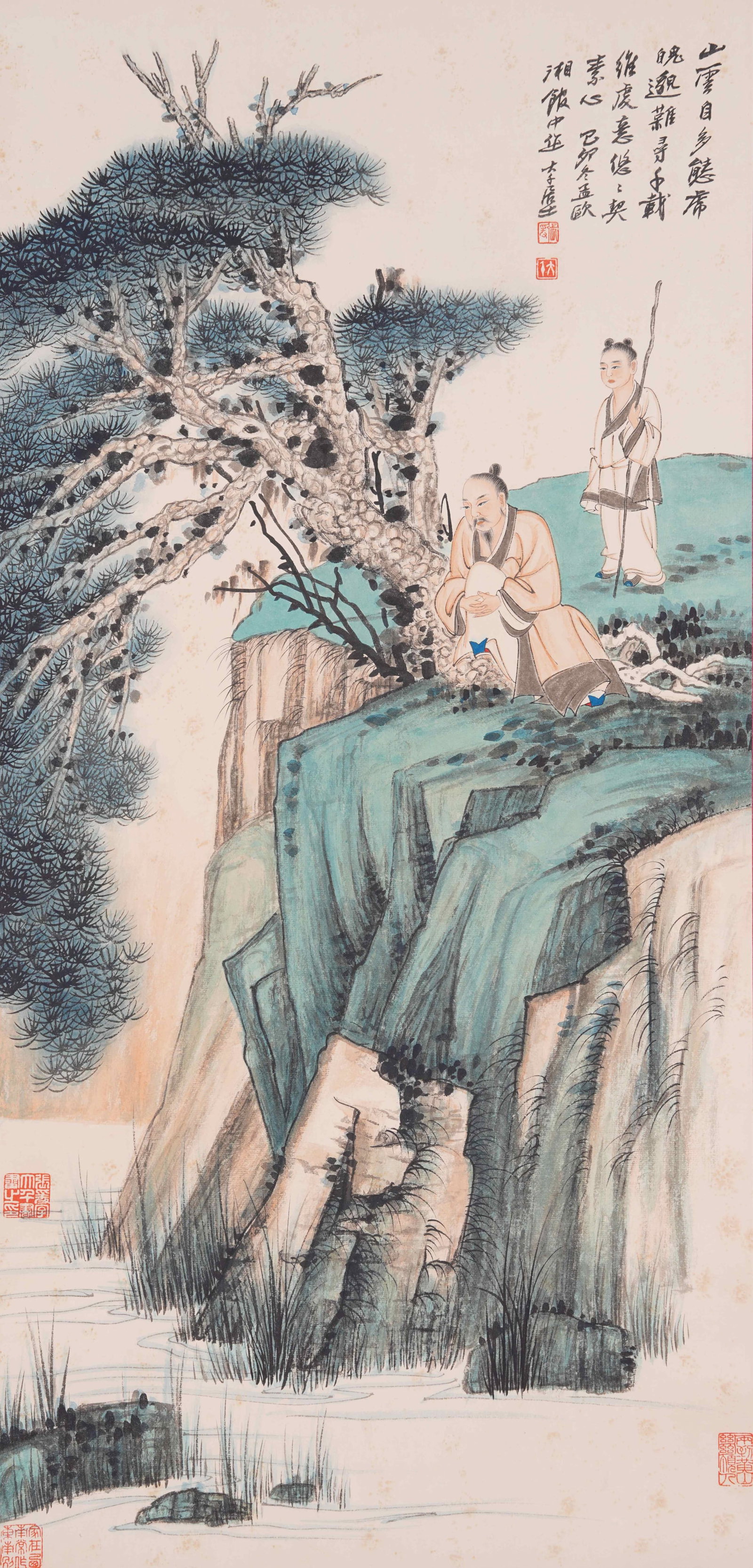 A SCHOLAR PAINTING ON PAPER BY ZHANG DAQIAN.張大千: Scholar Painting on Paper by Zhang Daqian.張大千