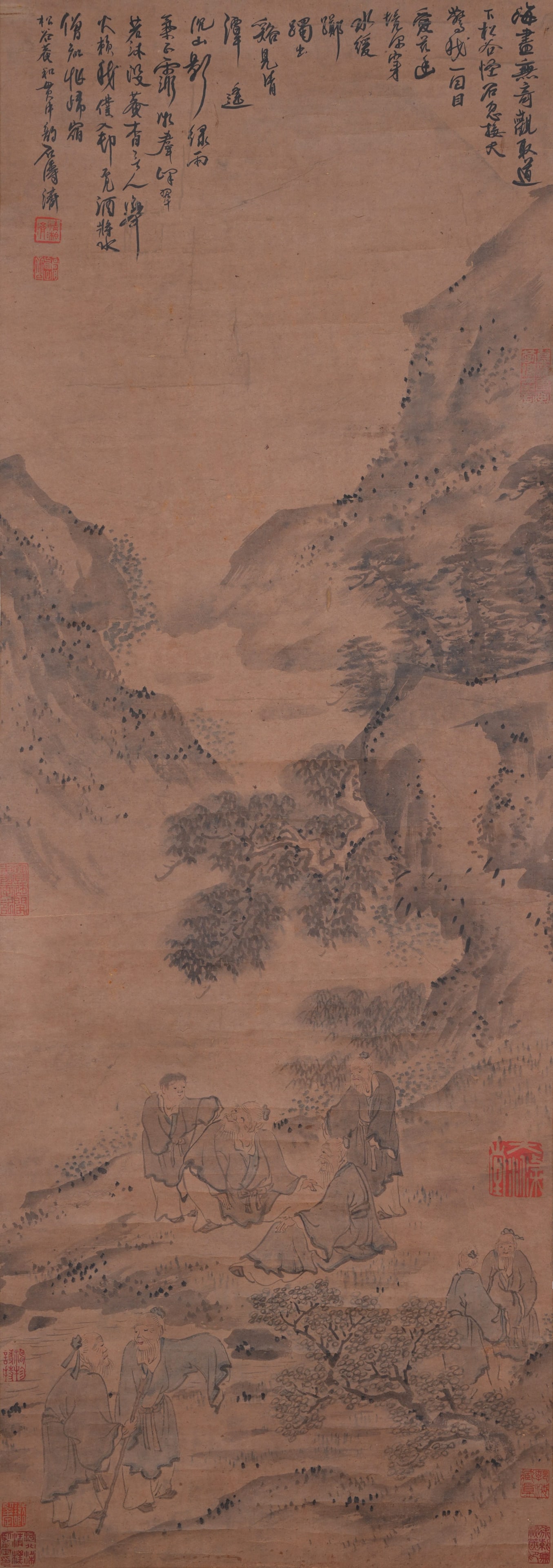 A LANDSCAPE AND FIGURE PAINTING ON PAPER BY SHI TAO.石濤: Landscape and Figure Painting on Paper by Shi Tao.石濤