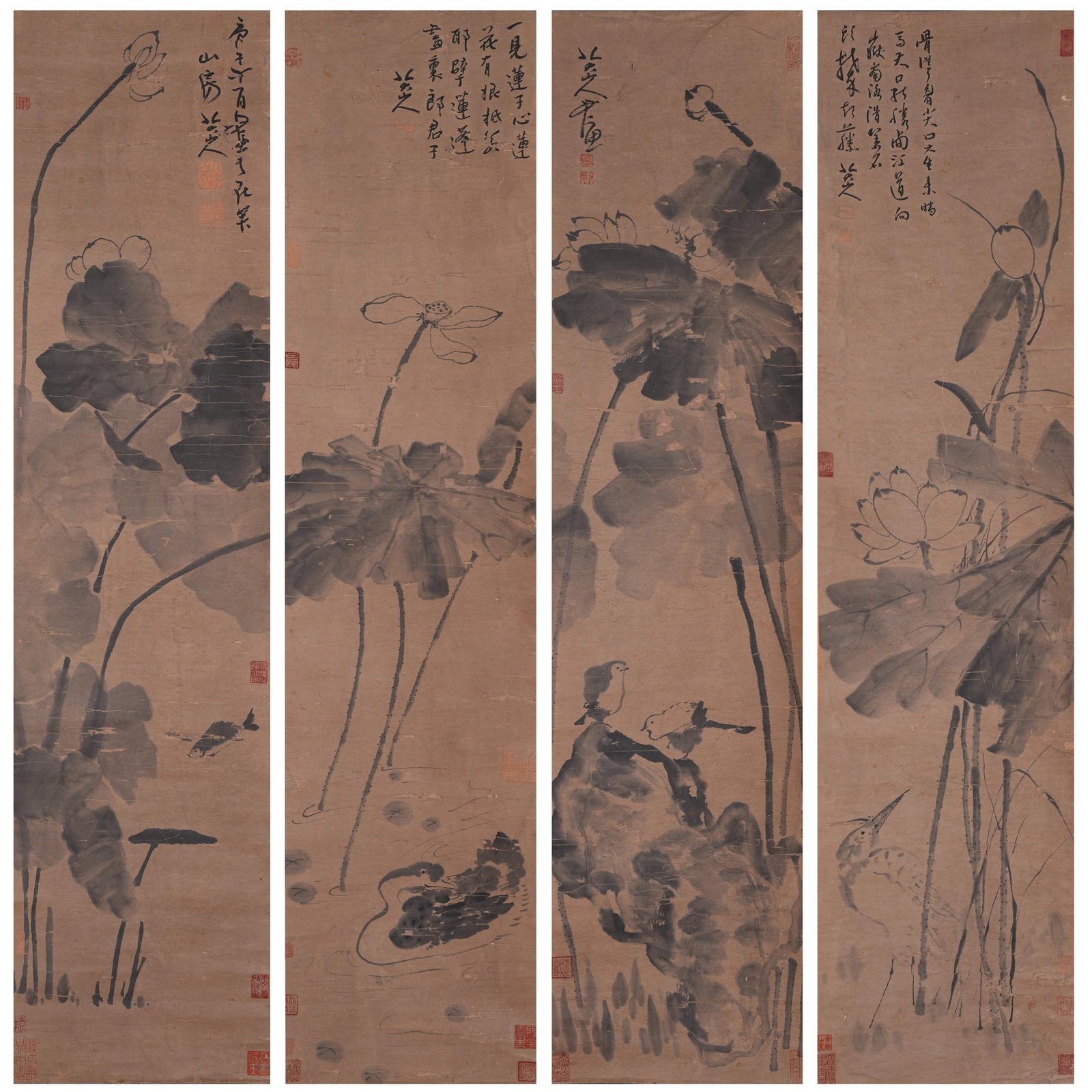 A FLOWER AND BIRD PAINTINGS ON PAPER BY BADA SHANREN (4 PIECES).八大山人 (1 of 14)