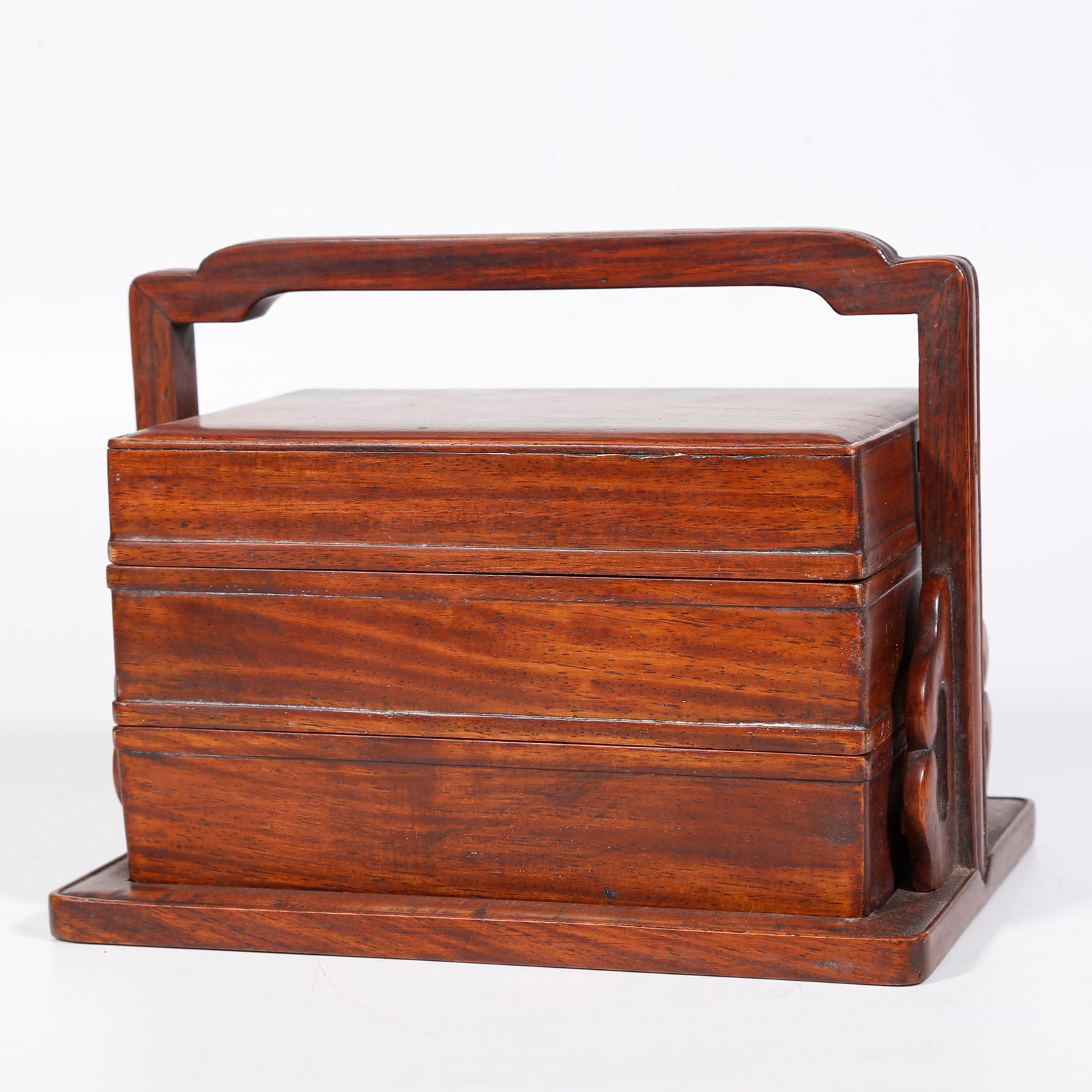 A HUANGHUALI WOOD HANDLED BOX: Huanghuali Wood Handled Box