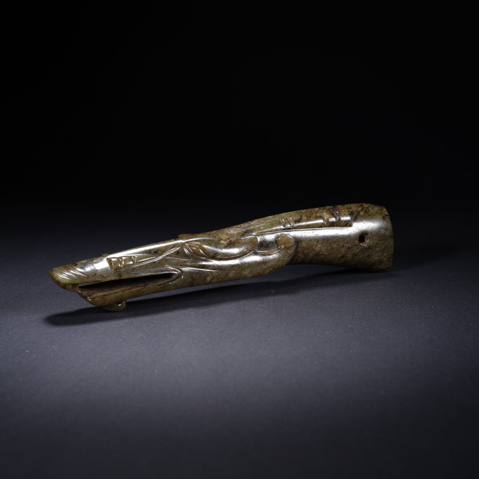 A ANCIENT JADE DRAGON-HEAD STAFF HEAD (1 of 11)