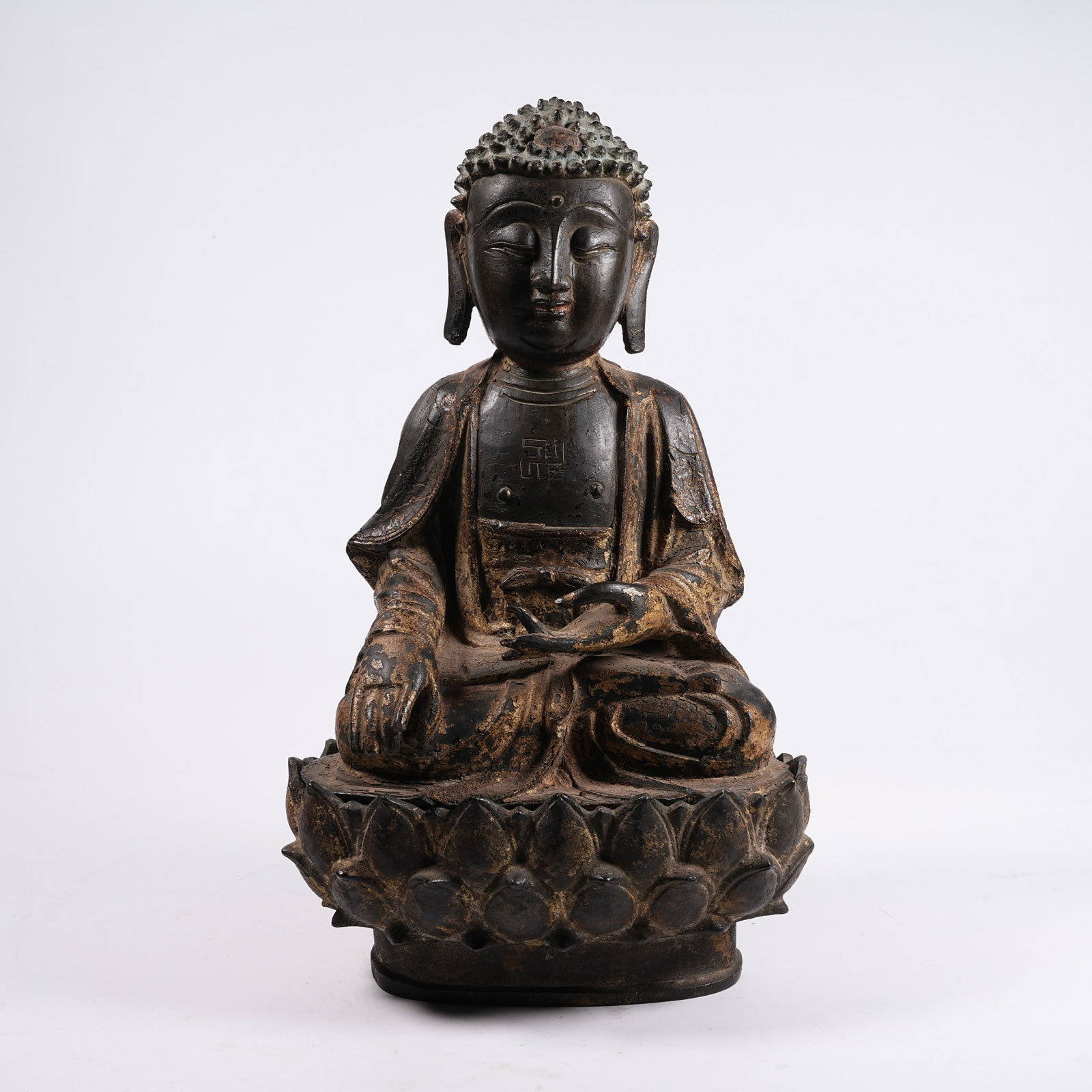A GILT LACQUER BRONZE SEATED SAKYAMUNI (1 of 9)