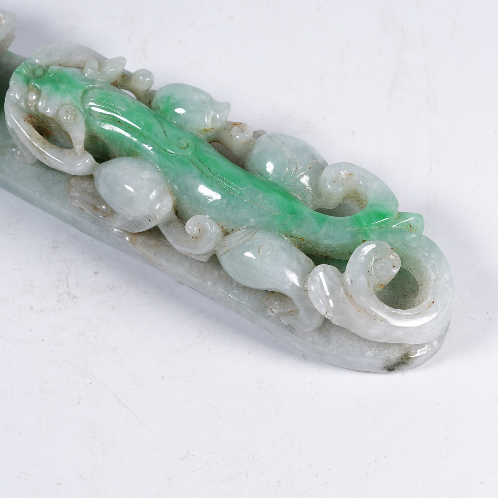 A JADEITE CHILONG PATTERN BELT HOOK - 3
