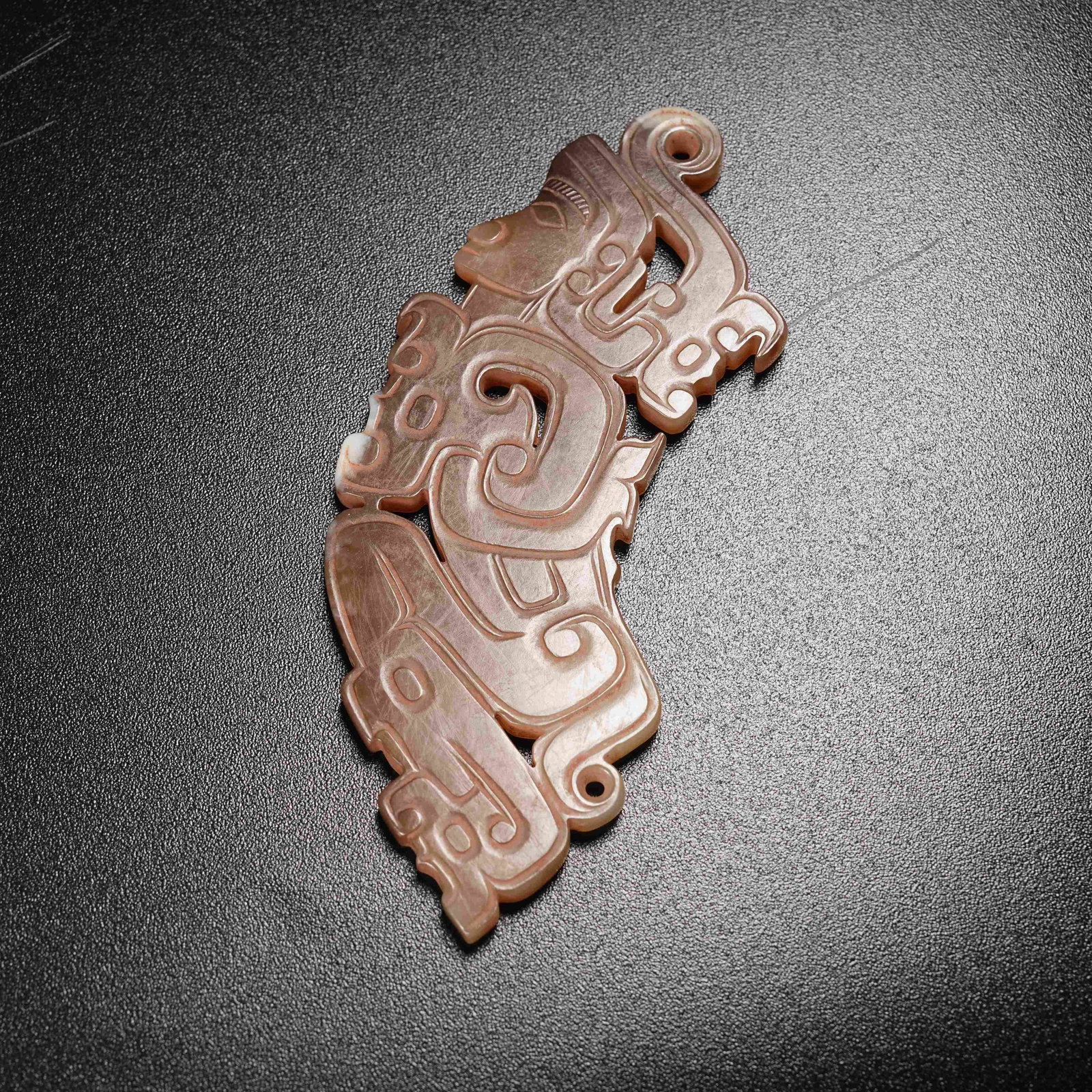 A ANCIENT JADE HUANG WITH DIVINE HUMAN MASK PATTERN (1 of 8)