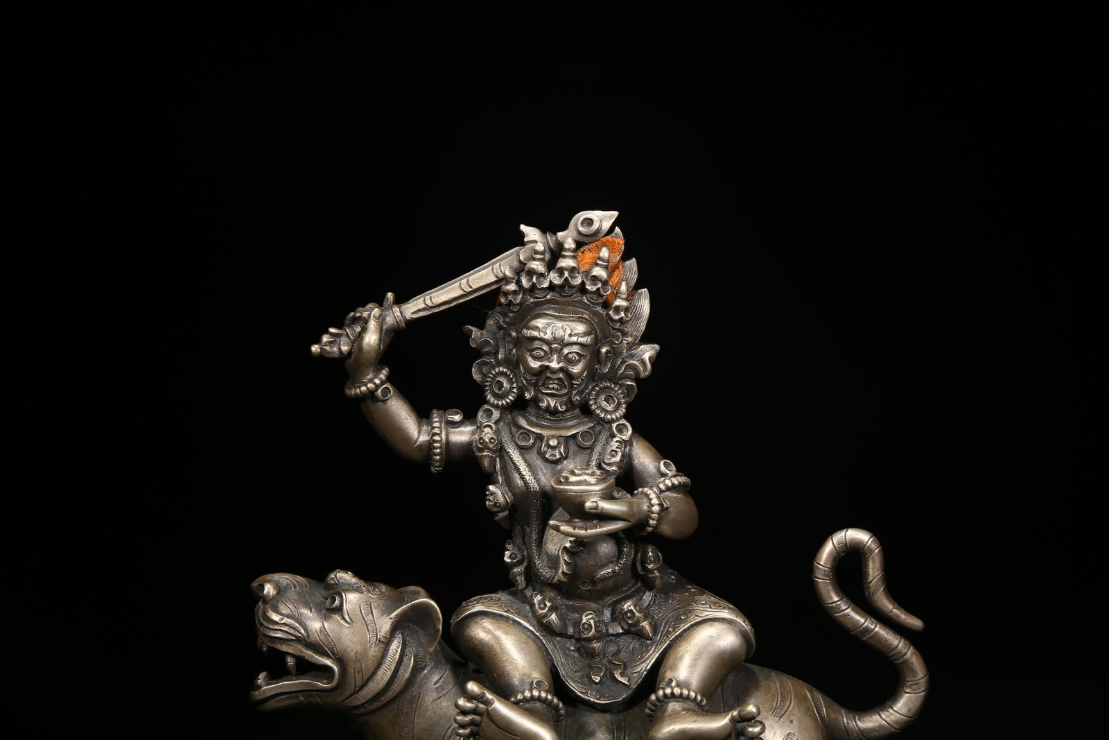 A SILVER GUARDIAN DEITY STATUE - 2