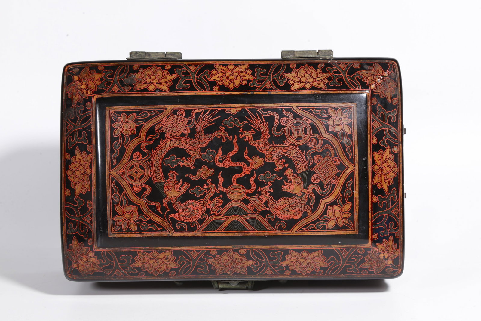 A PAINTED LACQUER COVERED BOX WITH DRAGON PATTERN - 8