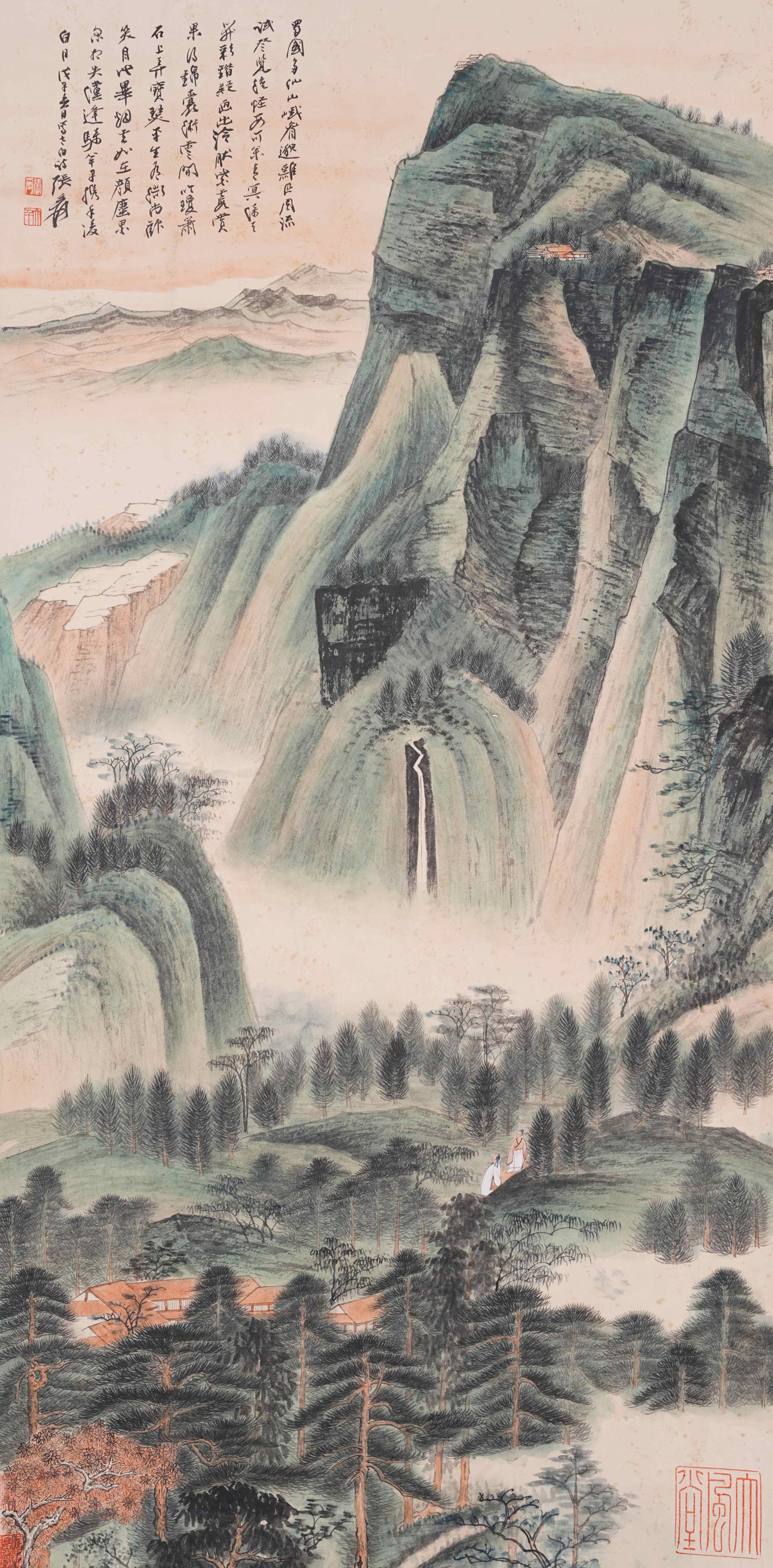 A LANDSCAPE PAINTING ON PAPER BY ZHANG DAQIAN.張大千: Landscape Painting on Paper by Zhang Daqian.張大千