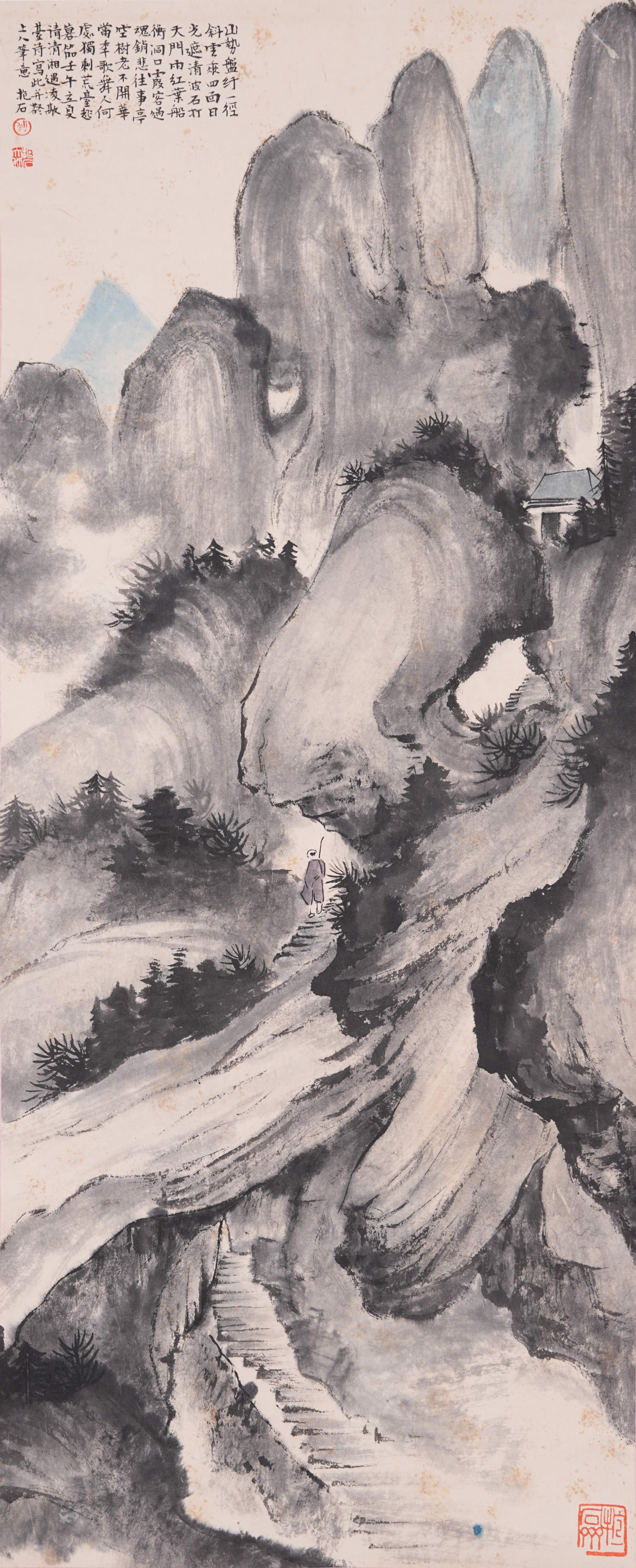 A LANDSCAPE PAINTING ON PAPER BY FU BAOSHI.傅抱石: Landscape Painting on Paper by Fu Baoshi.傅抱石