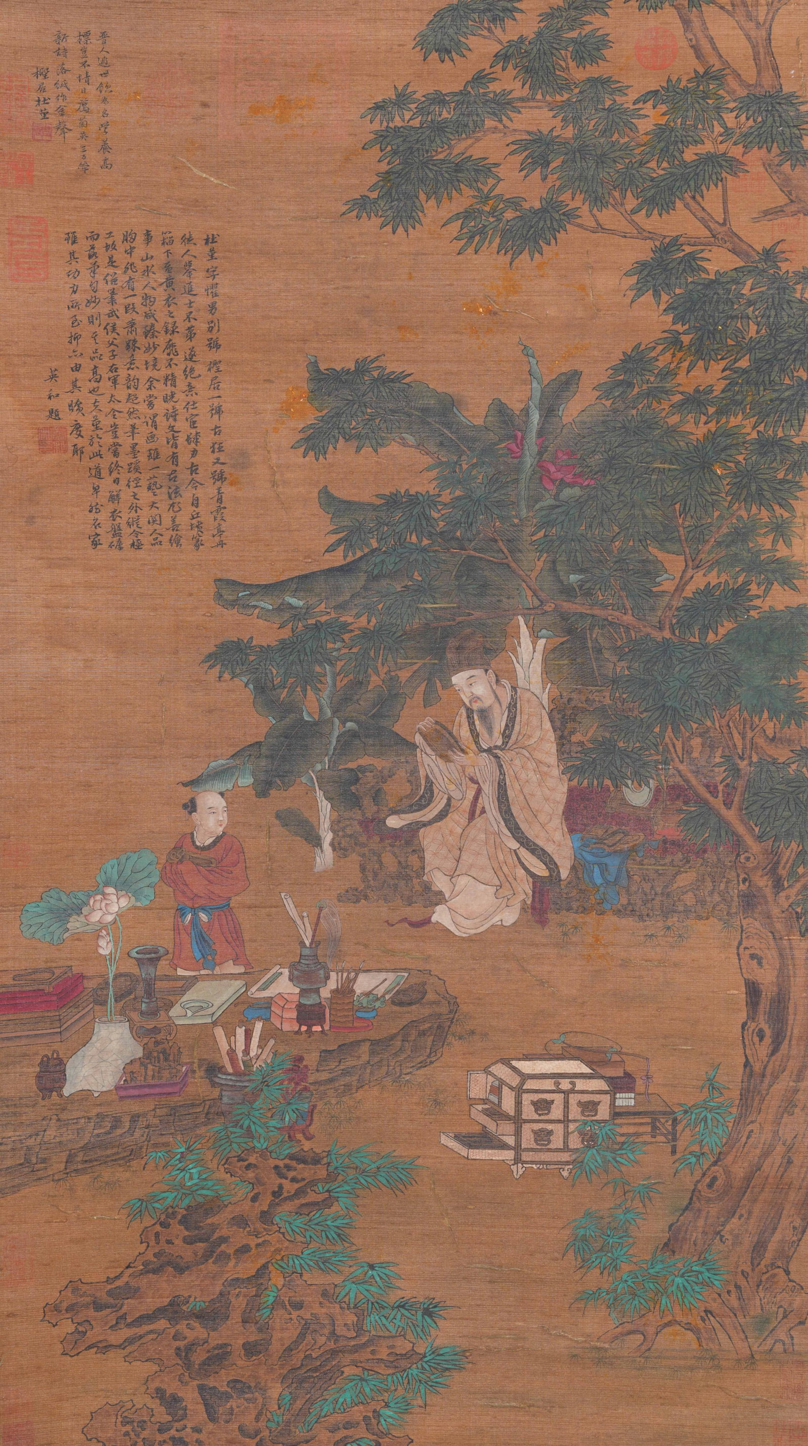 A FIGURE PAINTING ON SILK BY DU JIN.杜堇: Figure Painting on Silk by Du Jin.杜堇