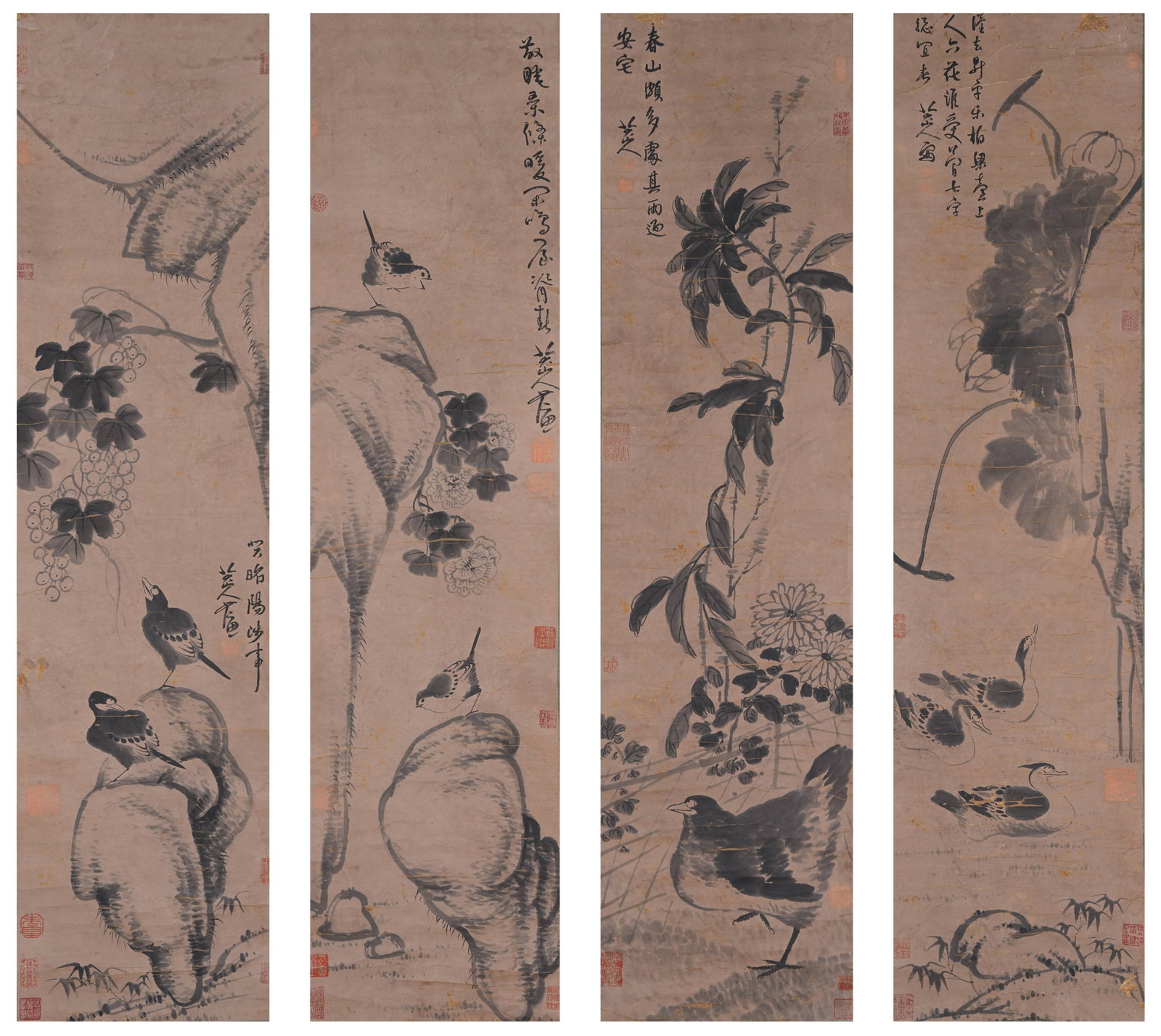 A FLOWER AND BIRD PAINTINGS ON PAPER BY BADA SHANREN (4 PIECES).八大山人 (1 of 20)