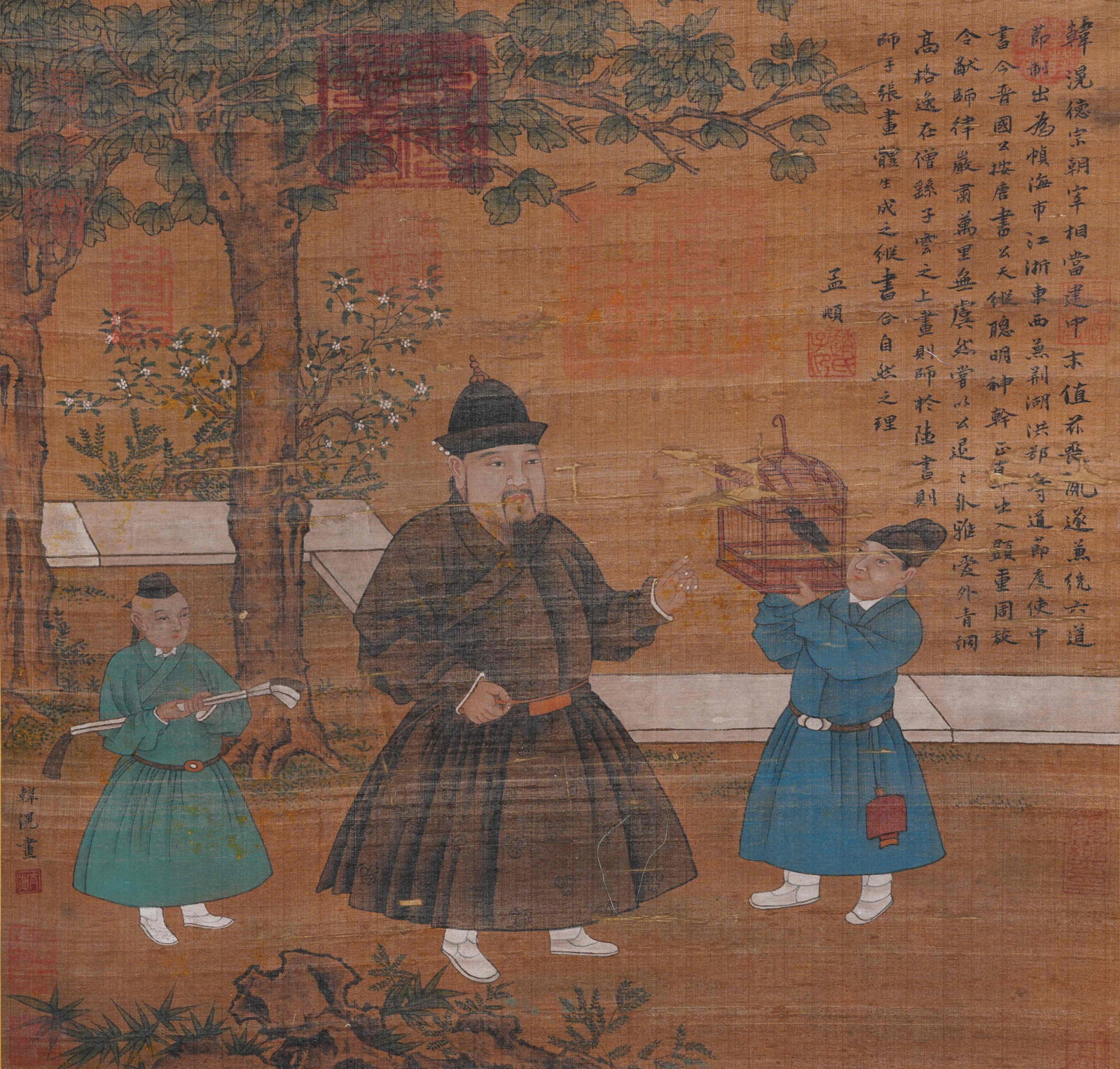 A FIGURE PAINTING ON SILK BY HAN HUANG.韓滉: Figure Painting on Silk by Han Huang.韓滉
