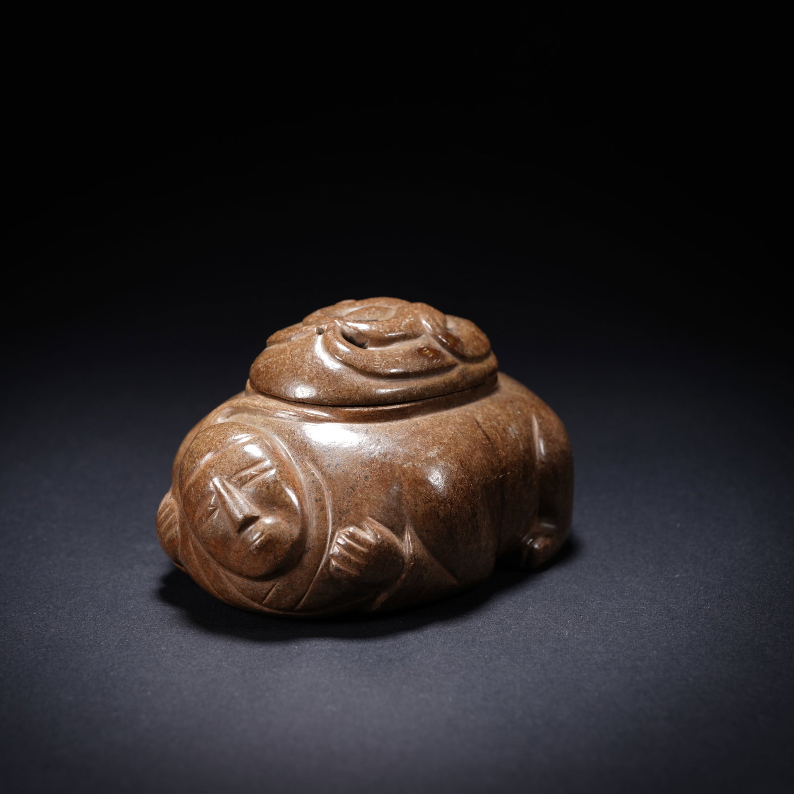 A ANCIENT JADE CHILD-FORM INCENSE BURNER: Ancient jade child-form incense burner