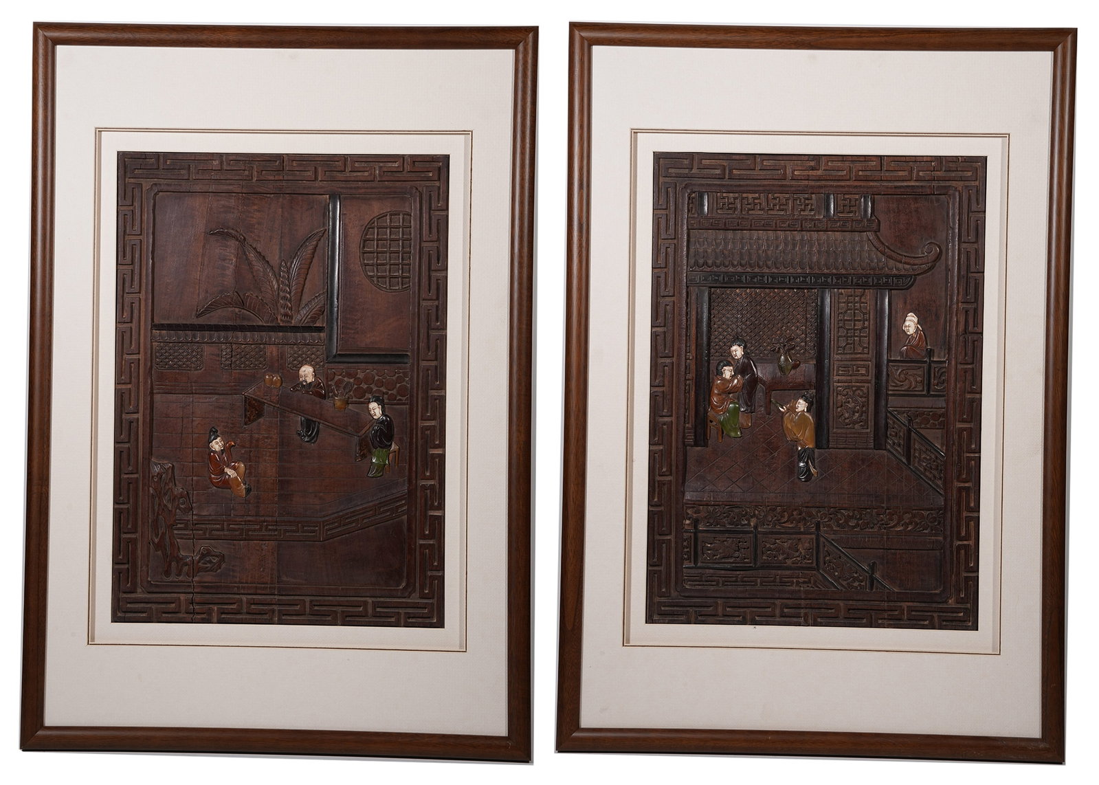 A SET OF NANMU HANGING SCREENS INLAID WITH TREASURES WITH COURTYARD FIGURE STORY PATTERN (1 of 10)