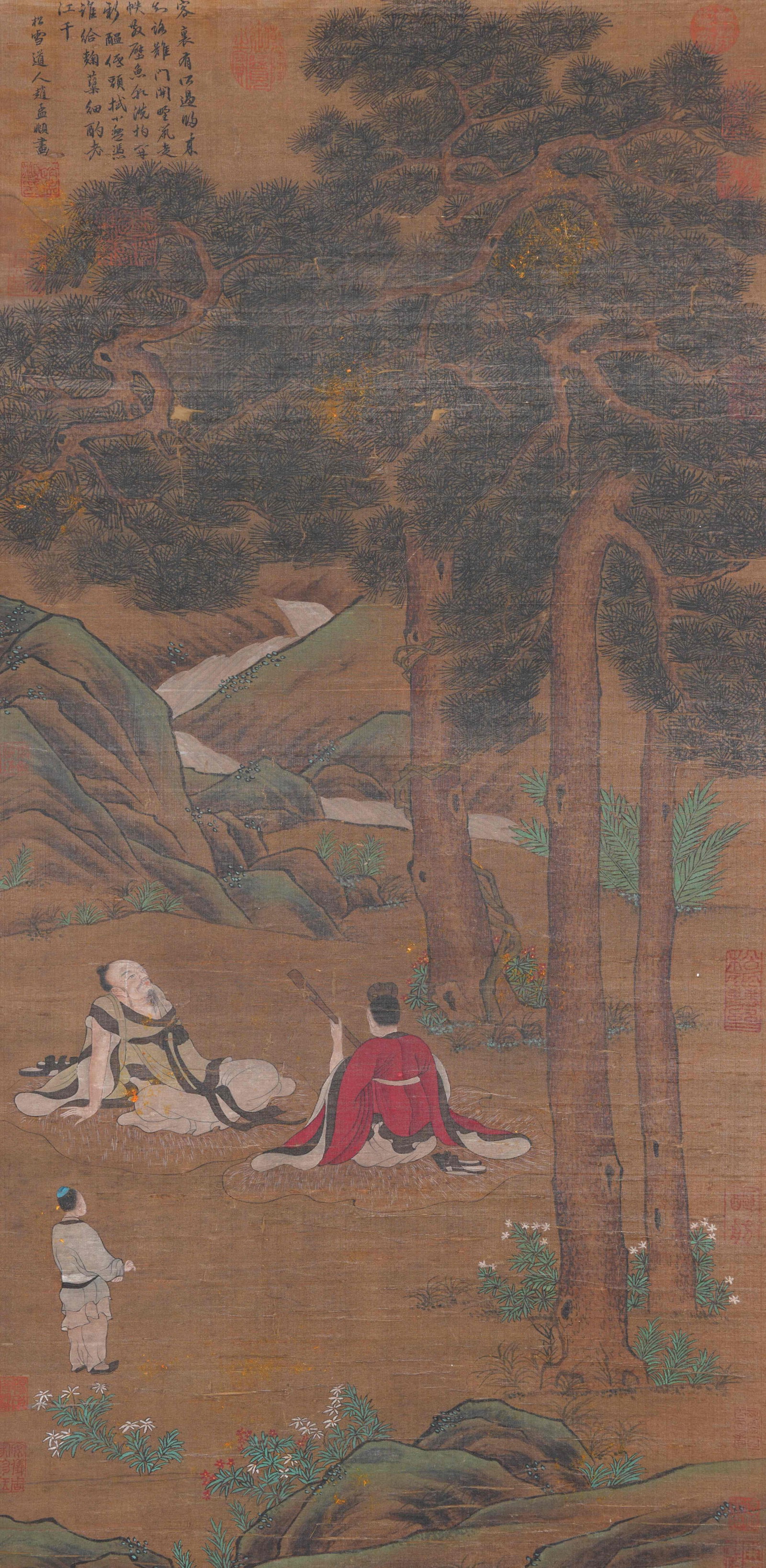 A EMINENT SCHOLAR UNDER PINE PAINTING ON SILK BY ZHAO MENGFU.趙孟頫 (1 of 10)