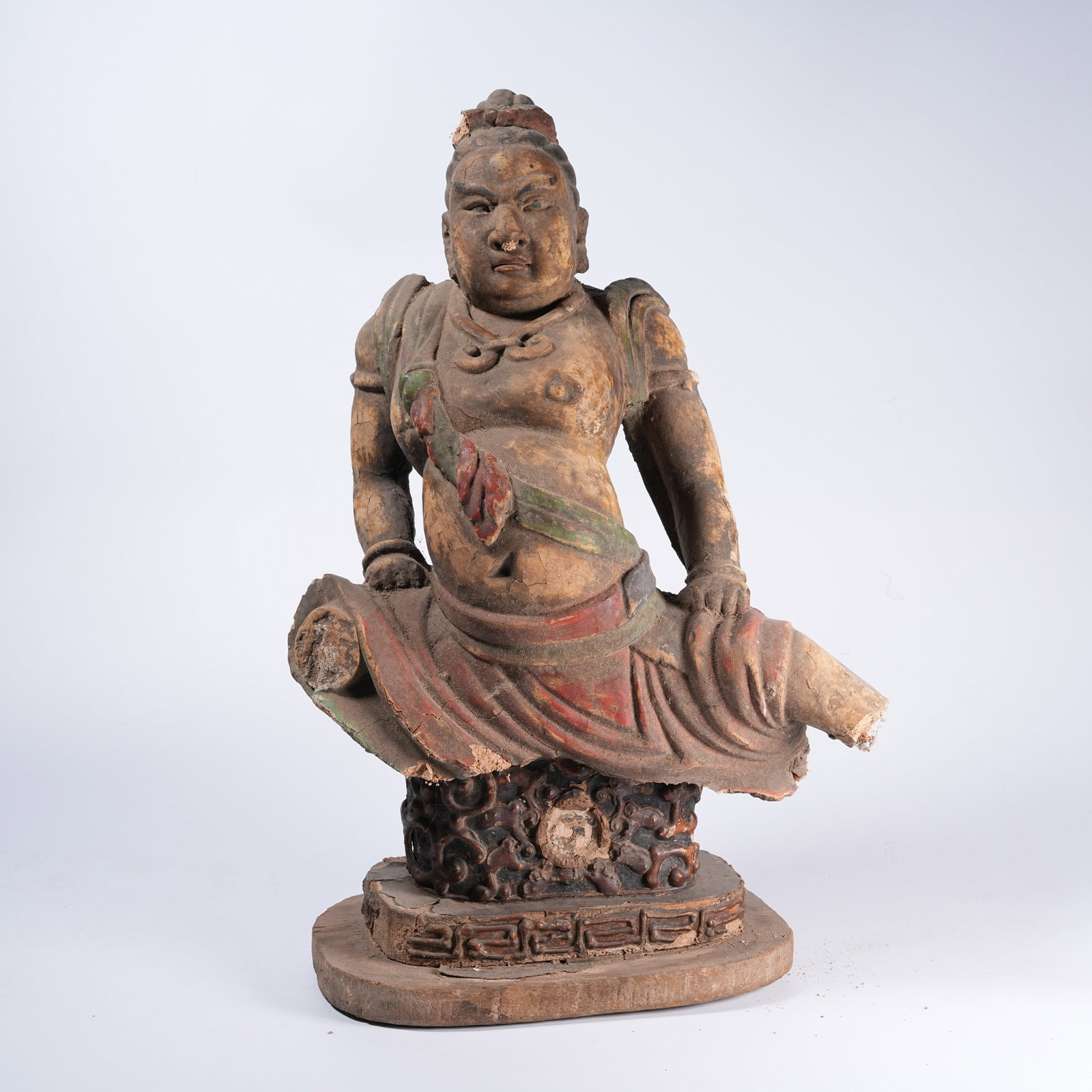 A PAINTED WOOD STANDING HEAVENLY KING STATUE (1 of 10)