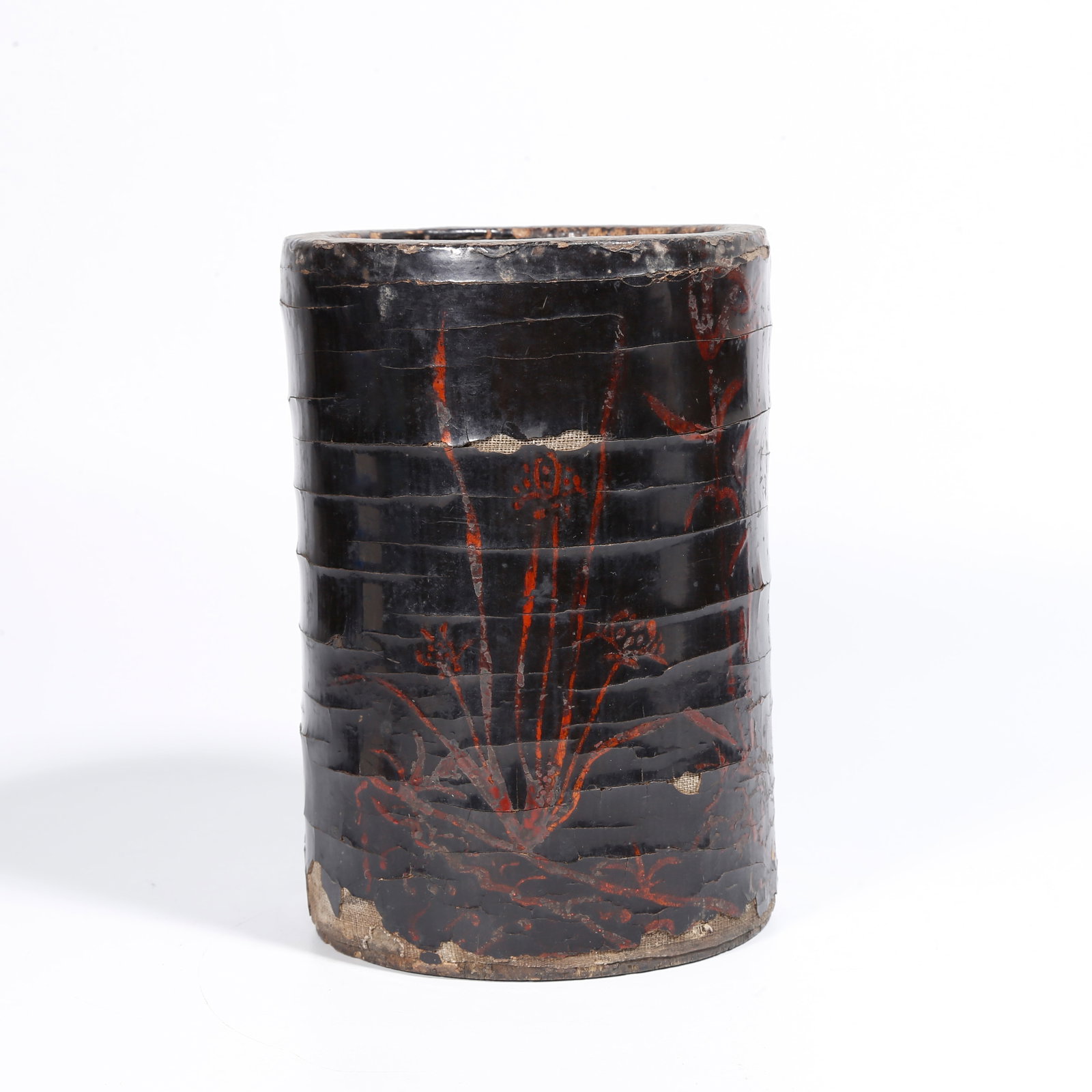 A LACQUER FLORAL PATTERN BRUSH POT (1 of 10)