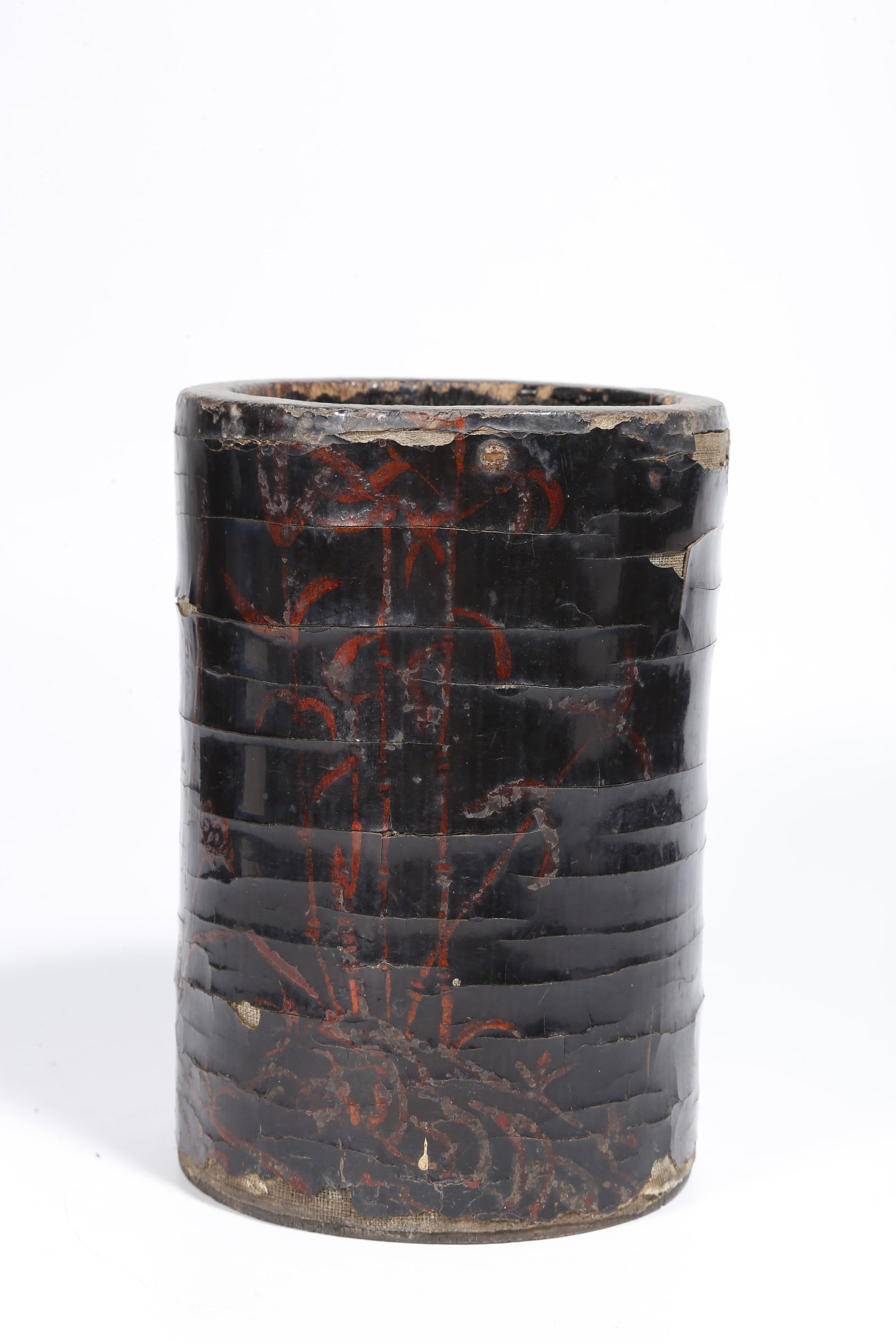 A LACQUER FLORAL PATTERN BRUSH POT - 4