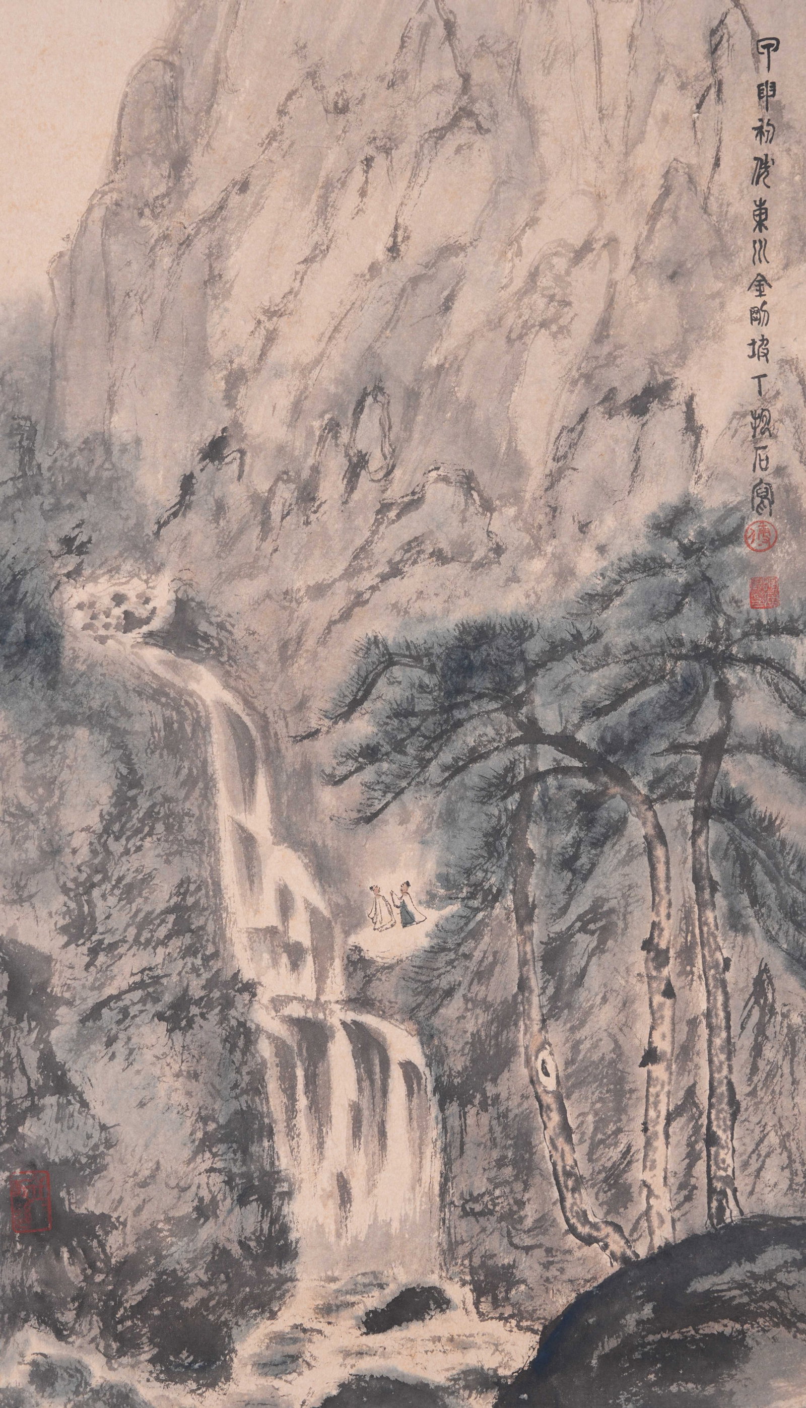 A LANDSCAPE PAINTING ON PAPER BY FU BAOSHI.傅抱石: Landscape Painting on Paper by Fu Baoshi.傅抱石