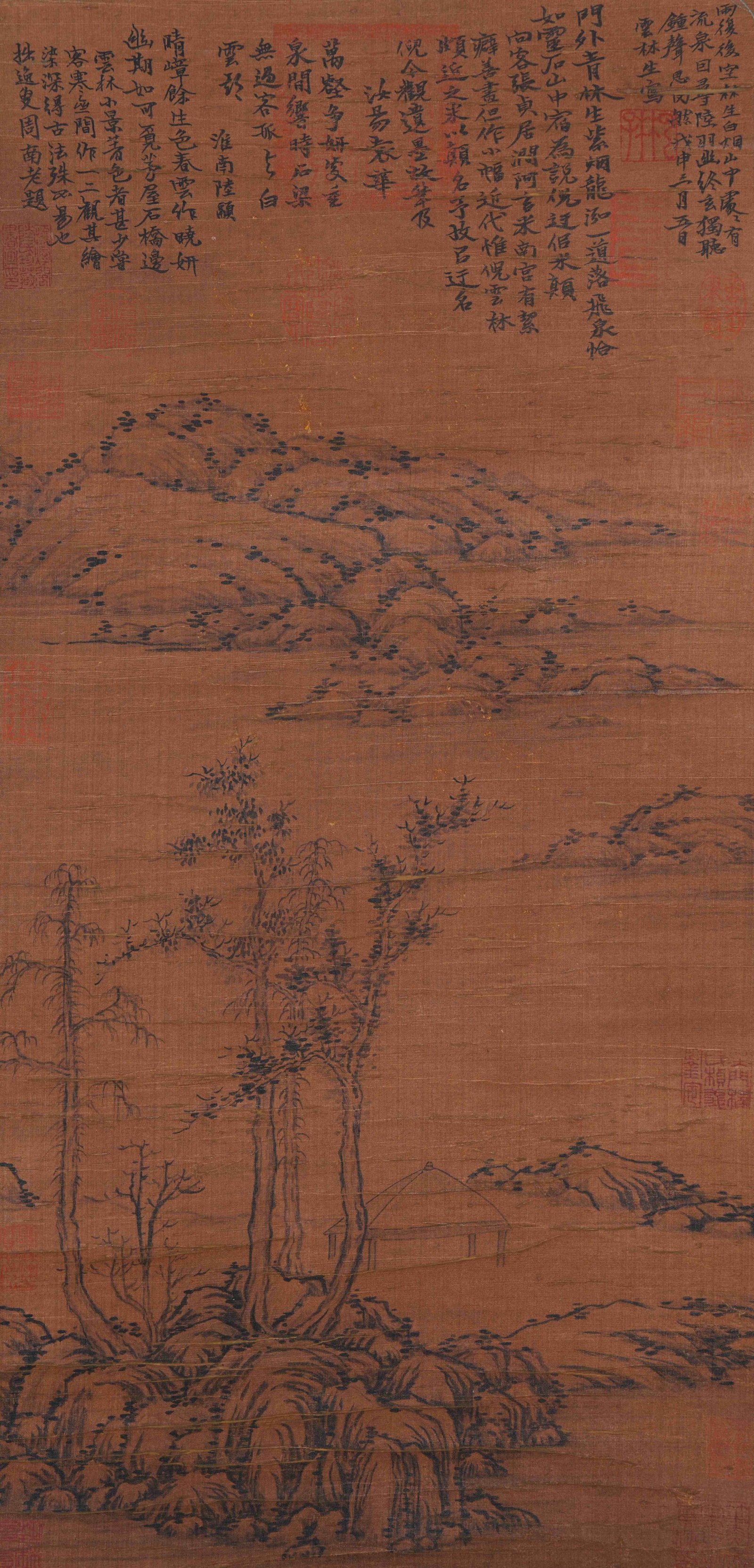 A LANDSCAPE PAINTING ON SILK BY NI ZAN.倪瓚 (1 of 9)