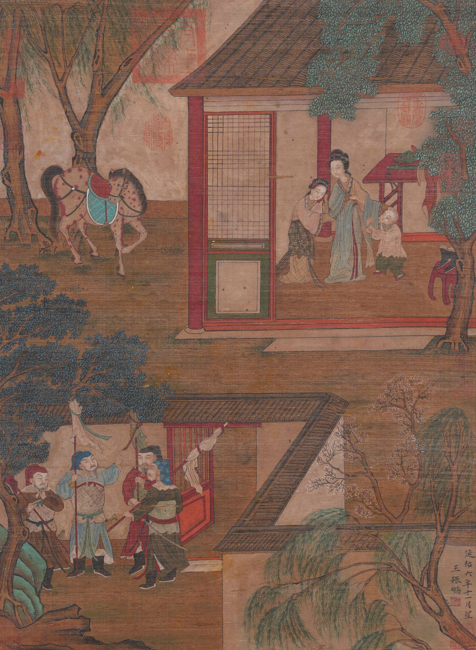A FIGURE PAINTING ON SILK BY WANG ZHENPENG.王振鵬: Figure Painting on Silk by Wang Zhenpeng.王振鵬