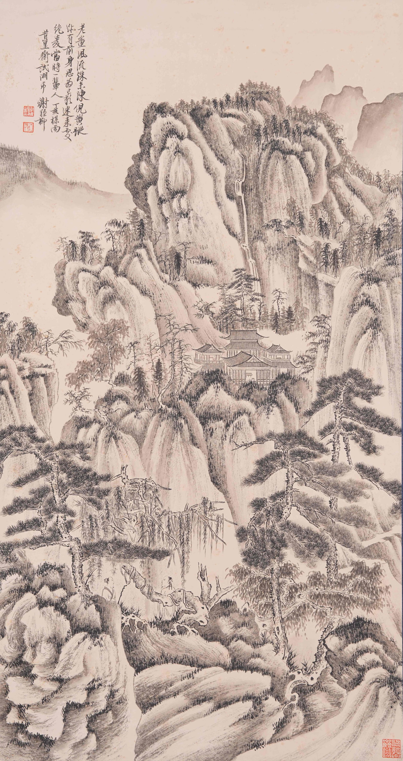 A LANDSCAPE PAINTING ON PAPER BY XIE ZHILIU.謝稚柳: Landscape Painting on Paper by Xie Zhiliu.謝稚柳