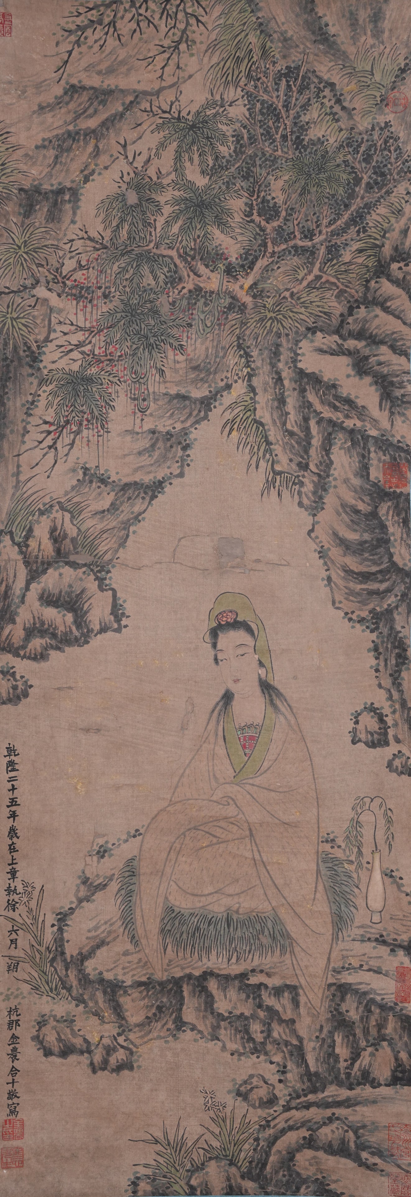 A GUANYIN PAINTING ON PAPER BY JIN NONG.金農: Guanyin Painting on Paper by Jin Nong.金農