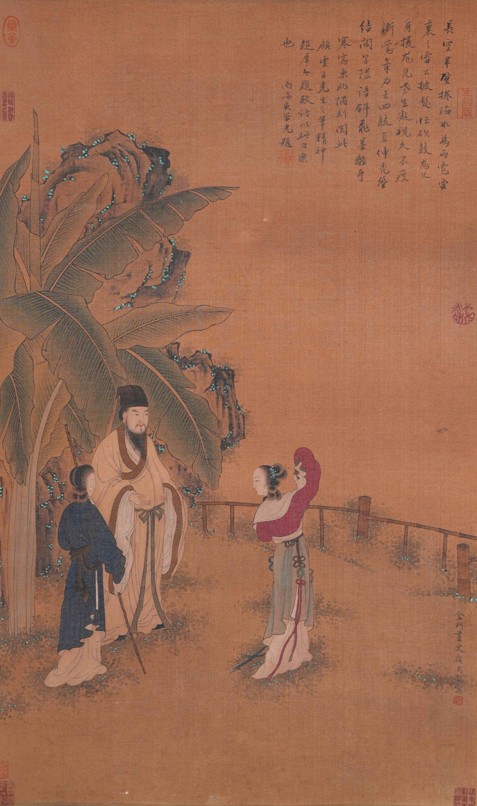 A FIGURE PAINTING ON SILK BY GU JIANLONG.顧見龍: Figure Painting on Silk by Gu Jianlong.顧見龍