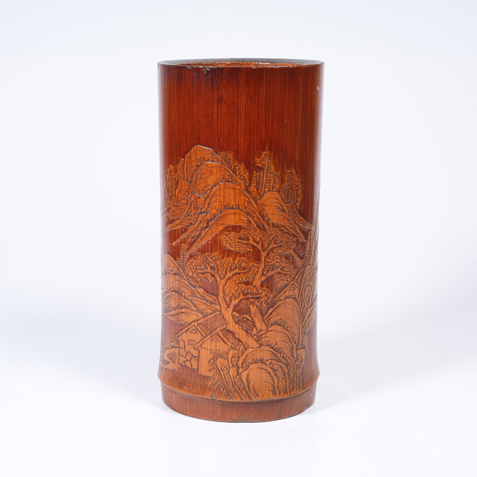 A BAMBOO CARVED LANDSCAPE PATTERN BRUSH POT (1 of 10)