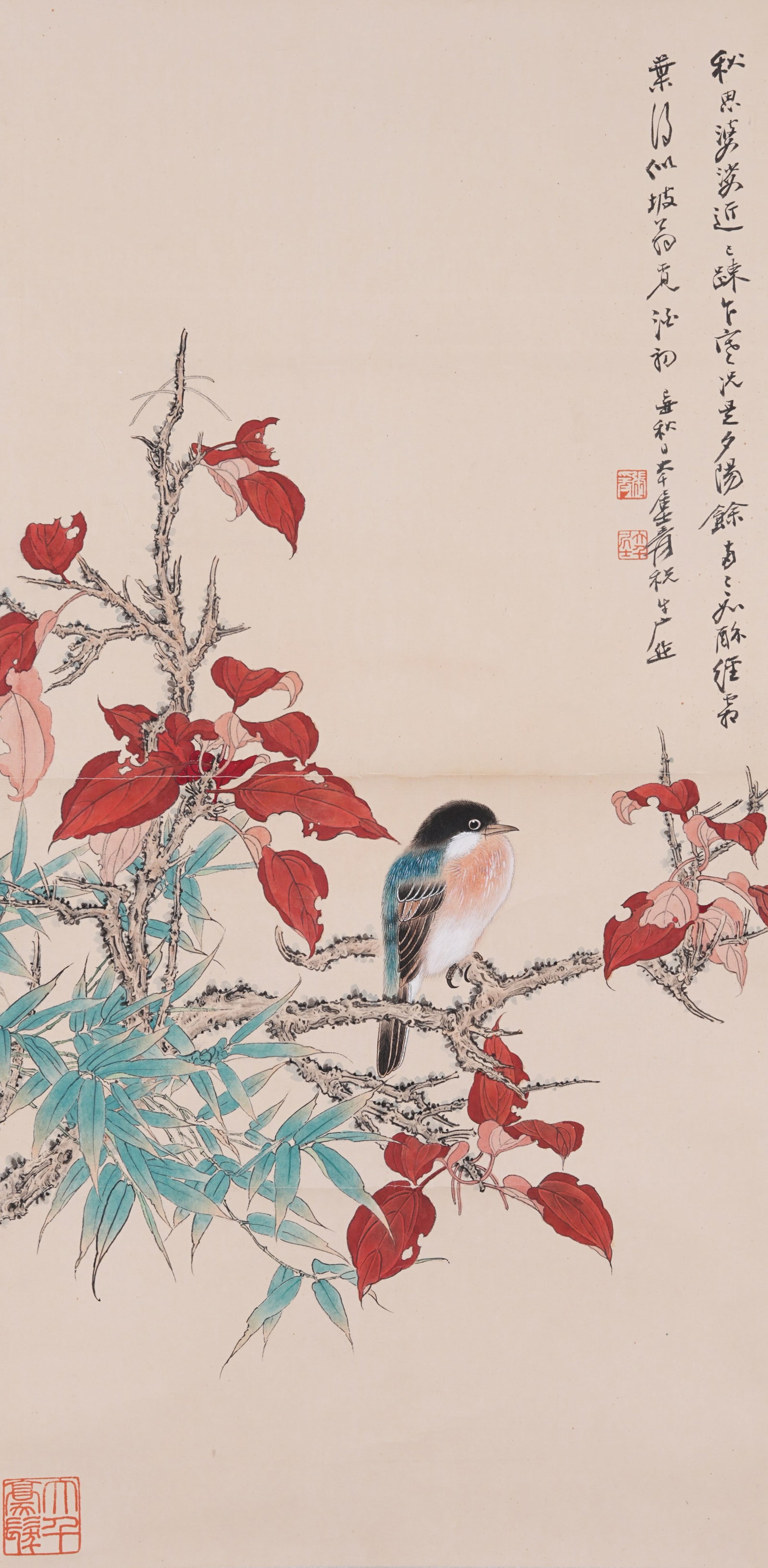 A FLOWER AND BIRD PAINTING ON PAPER BY ZHANG DAQIAN.張大千: Flower and Bird Painting on Paper by Zhang Daqian.張大千