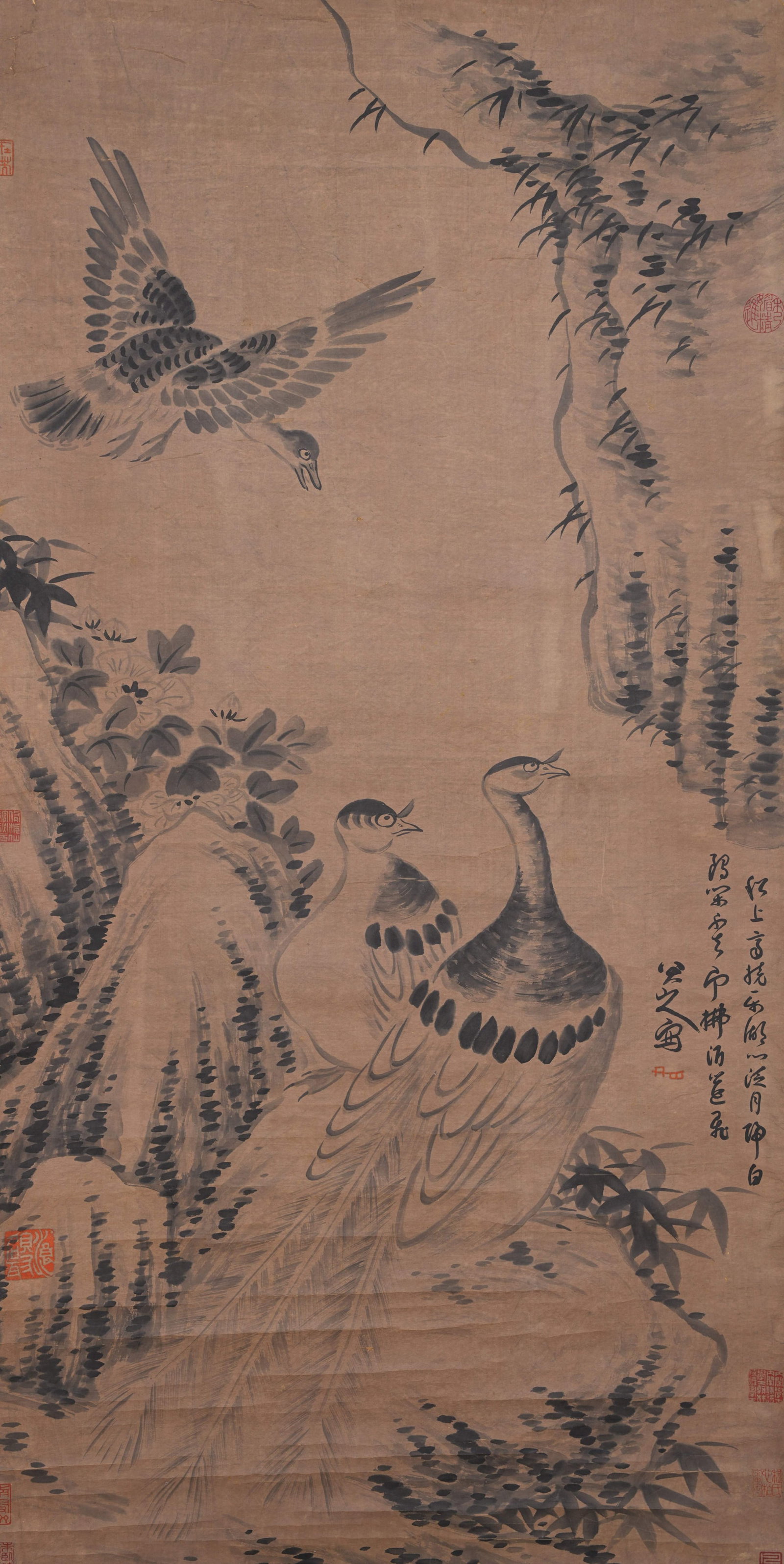 A FLOWER AND BIRD PAINTING ON PAPER BY BADA SHANREN.八大山人: Flower and Bird Painting on Paper by Bada Shanren.八大山人