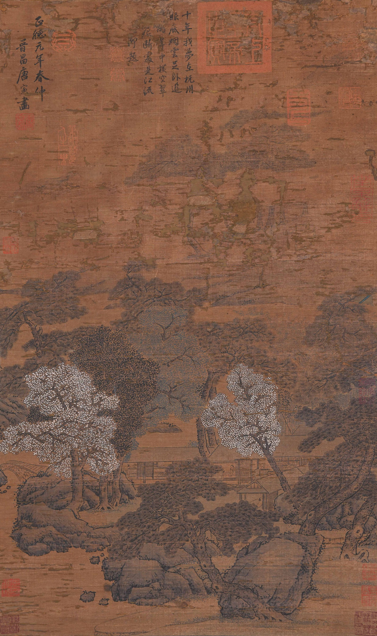 A LANDSCAPE PAINTING ON SILK BY TANG BOHU.唐伯虎: Landscape Painting on Silk by Tang Bohu.唐伯虎